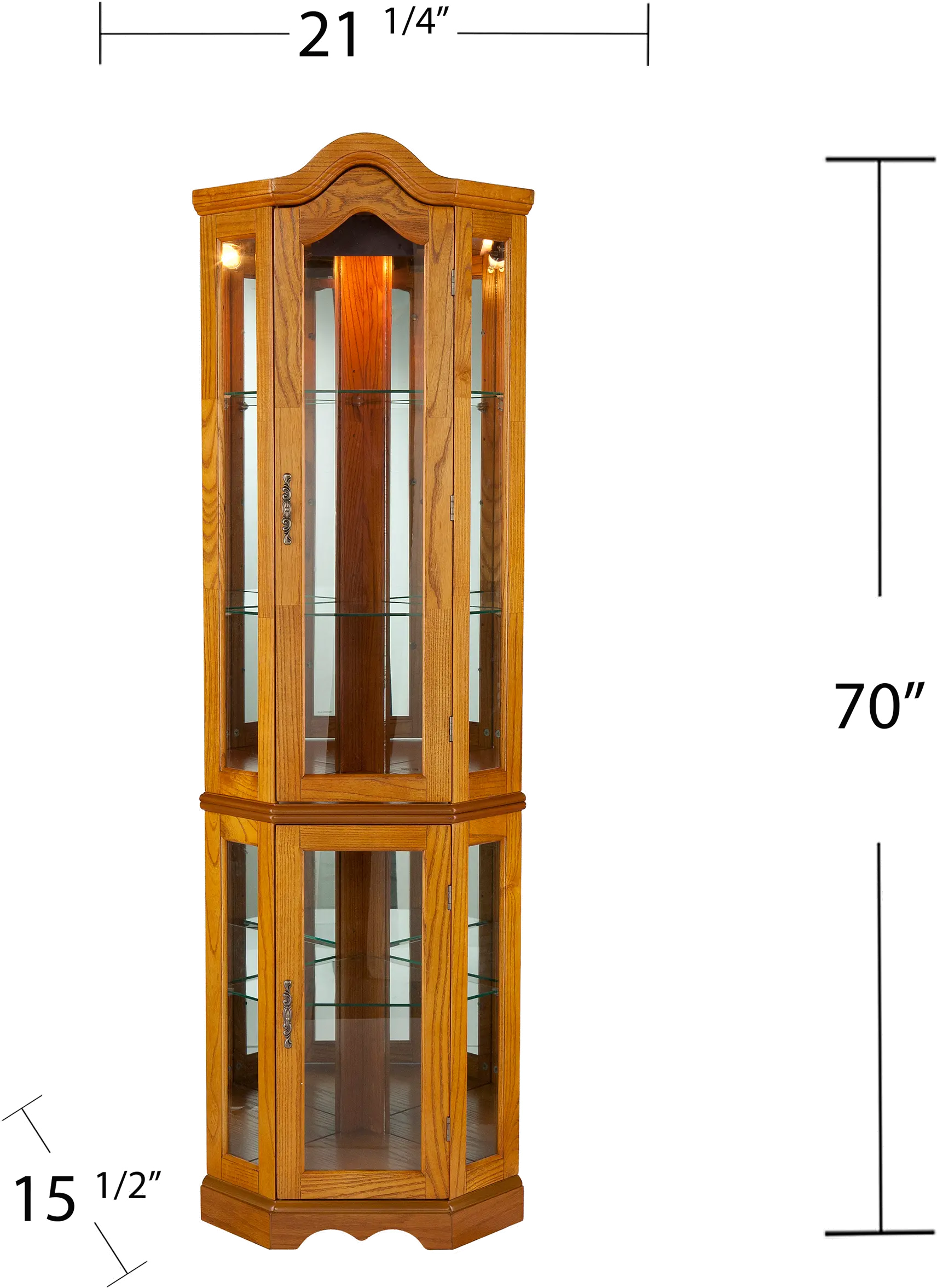 CM0695 Canterdale Golden Oak Lighted Corner Curio Cabinet-3