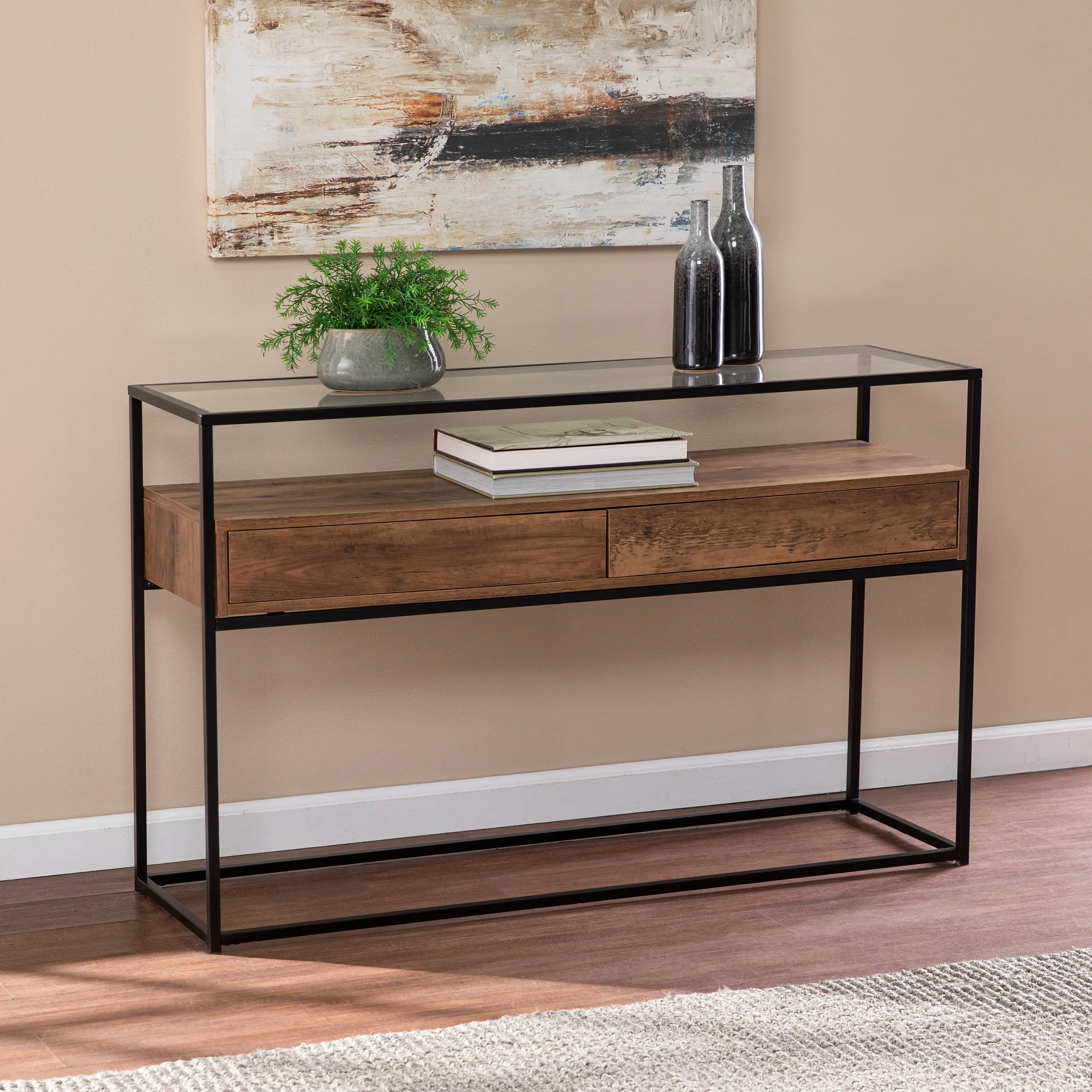 CM1014103 Olivern Glass-Top Industrial Console Table-2