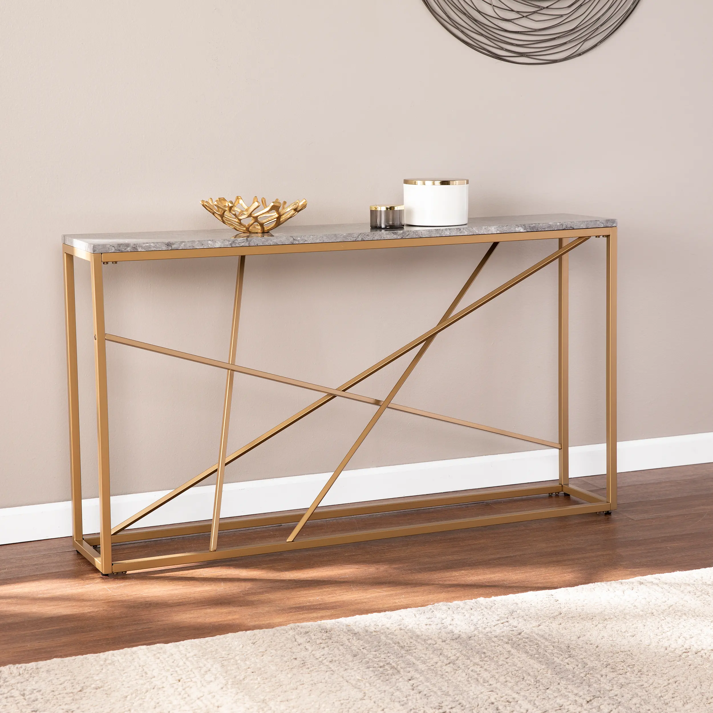 CM1653 Arendal Faux Marble & Gold Skinny Console Table-2