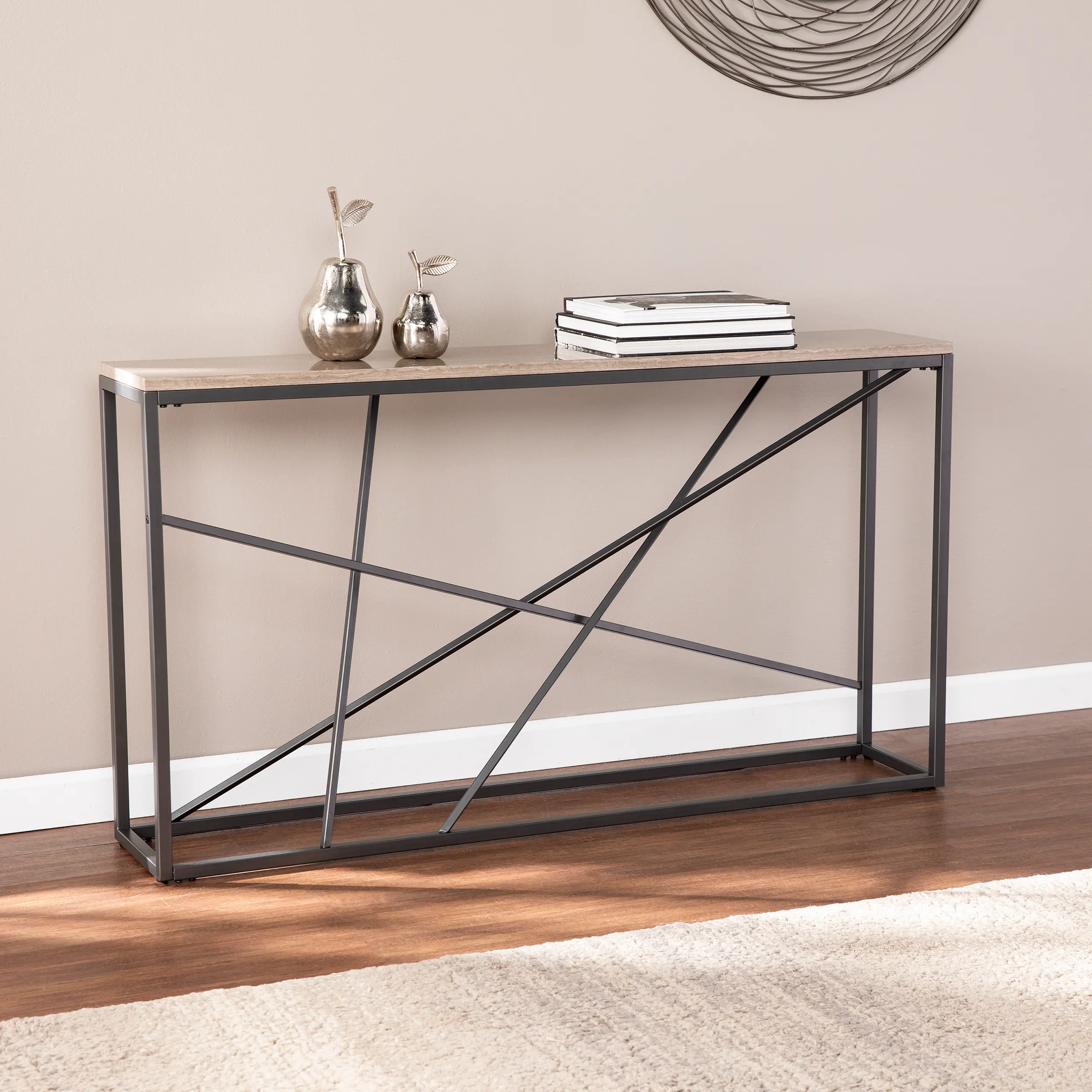 CM1654 Arendal Faux Stone & Gray Skinny Console Table-2