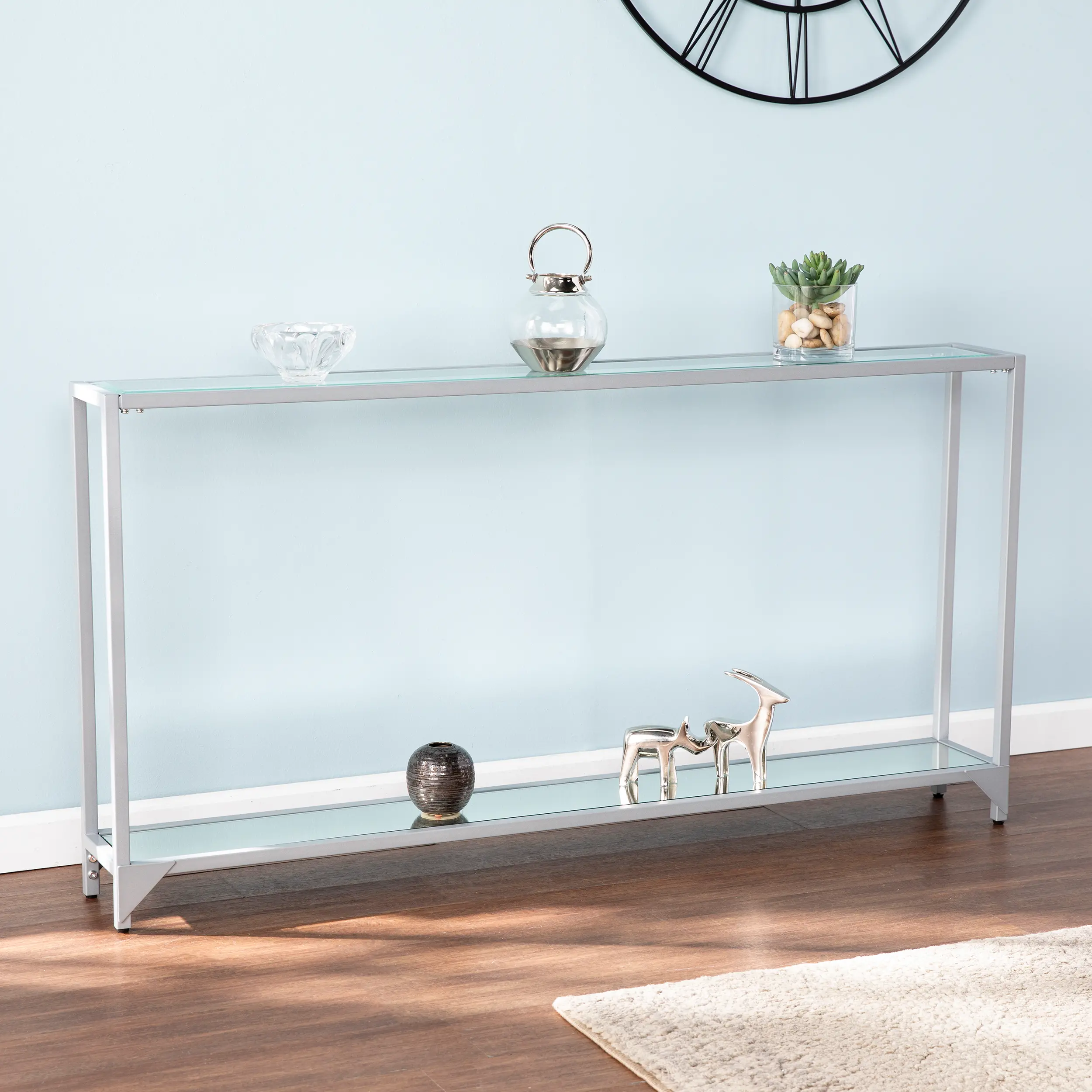 CM3656 Bergen Narrow Silver Metal Console Table-2