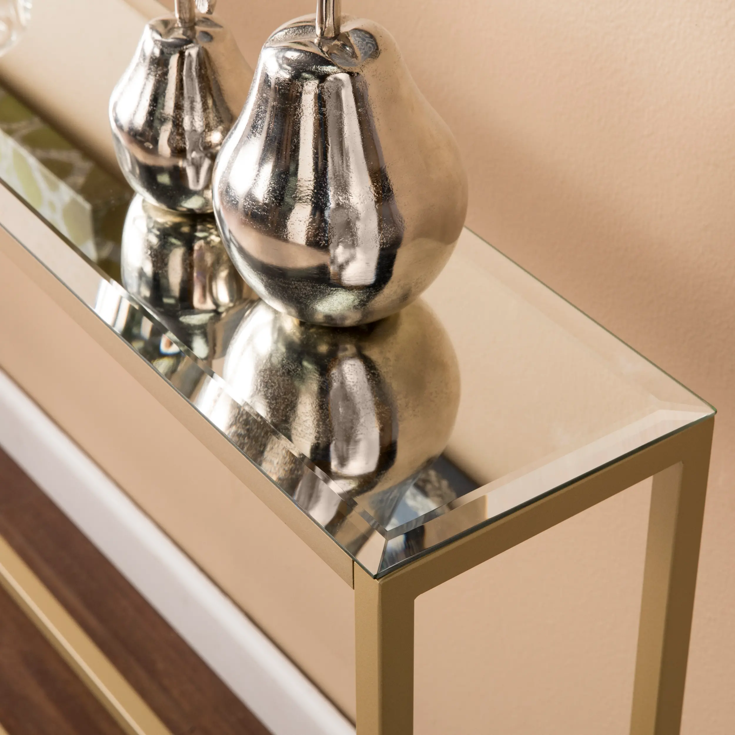 CM9296 Darrin Long Gold Console Table with Mirrored Top-6