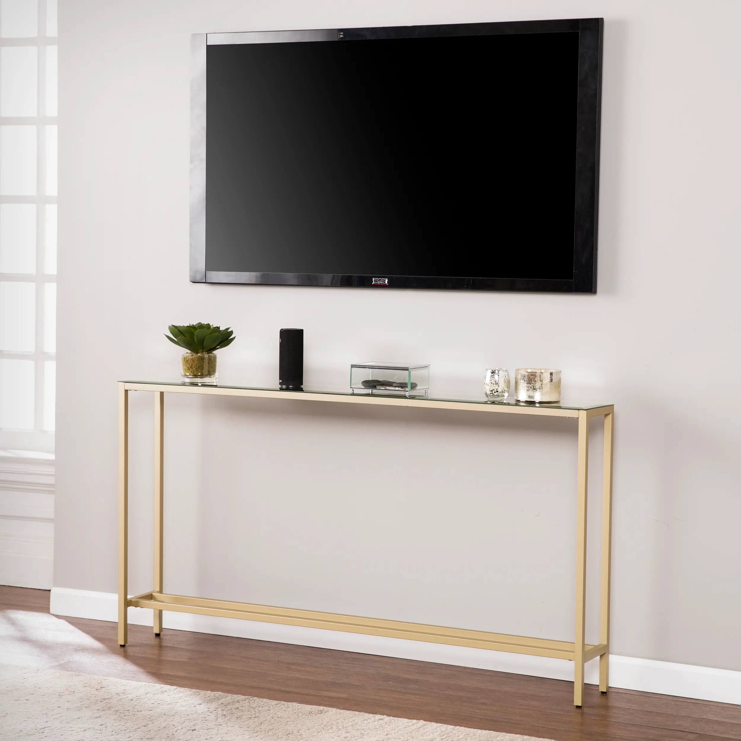 CM9296 Darrin Long Gold Console Table with Mirrored Top-7