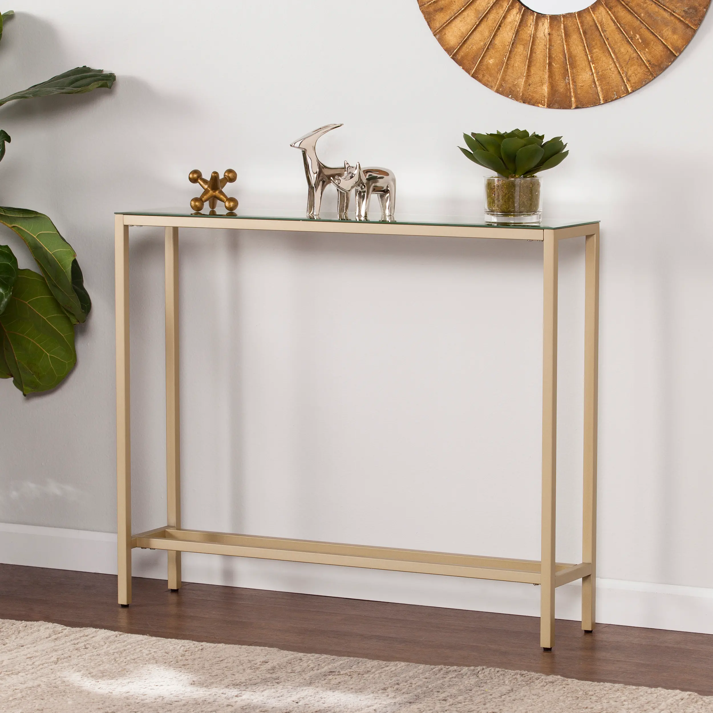 CM9297 Darrin Short Gold Console Table with Mirrored Top-3