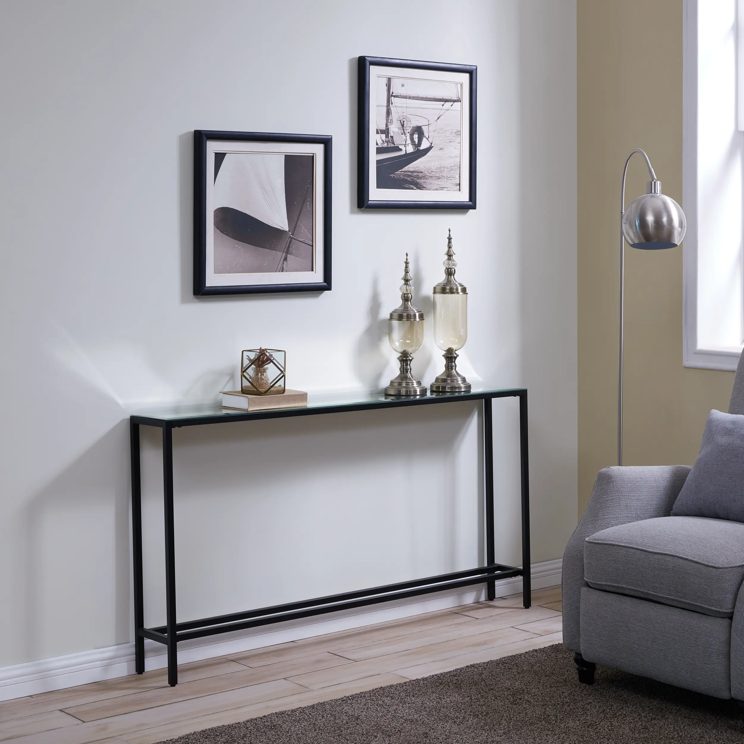 CM9396 Darrin Long Gunmetal Gray Console Table with Mirrored Top-3