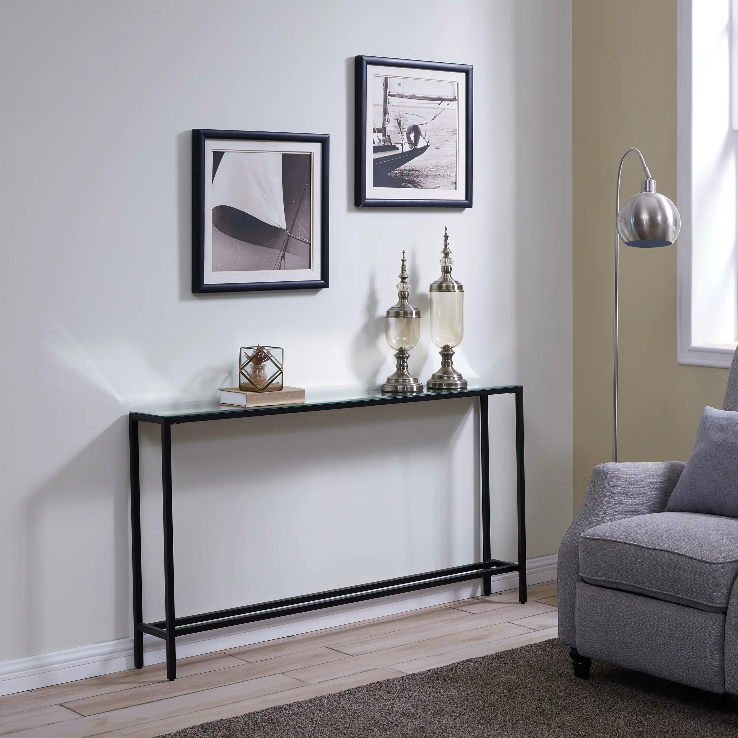 CM9396 Darrin Long Gunmetal Gray Console Table with Mirrored Top-8