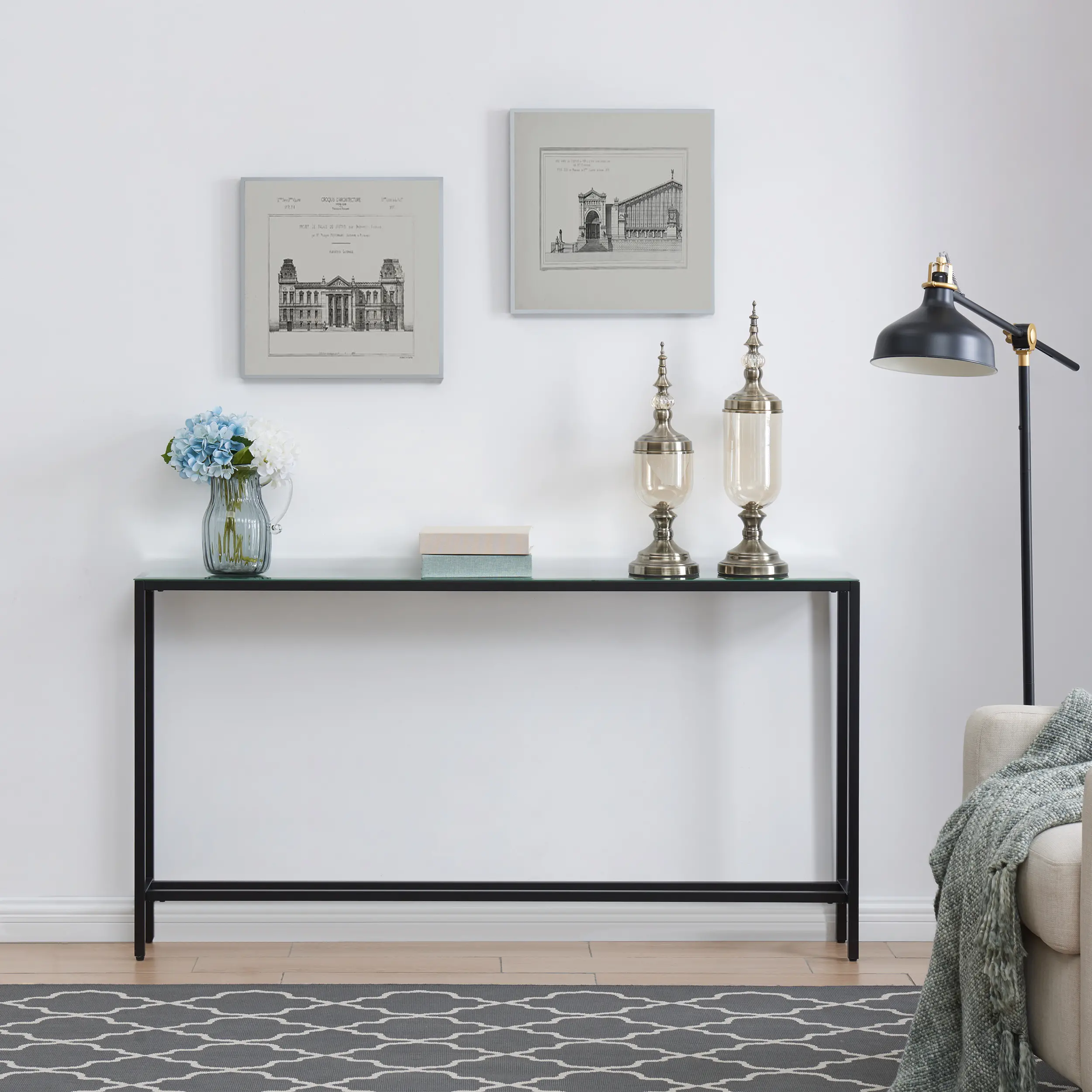 CM9596 Darrin Long Black Console Table with Mirrored Top-2