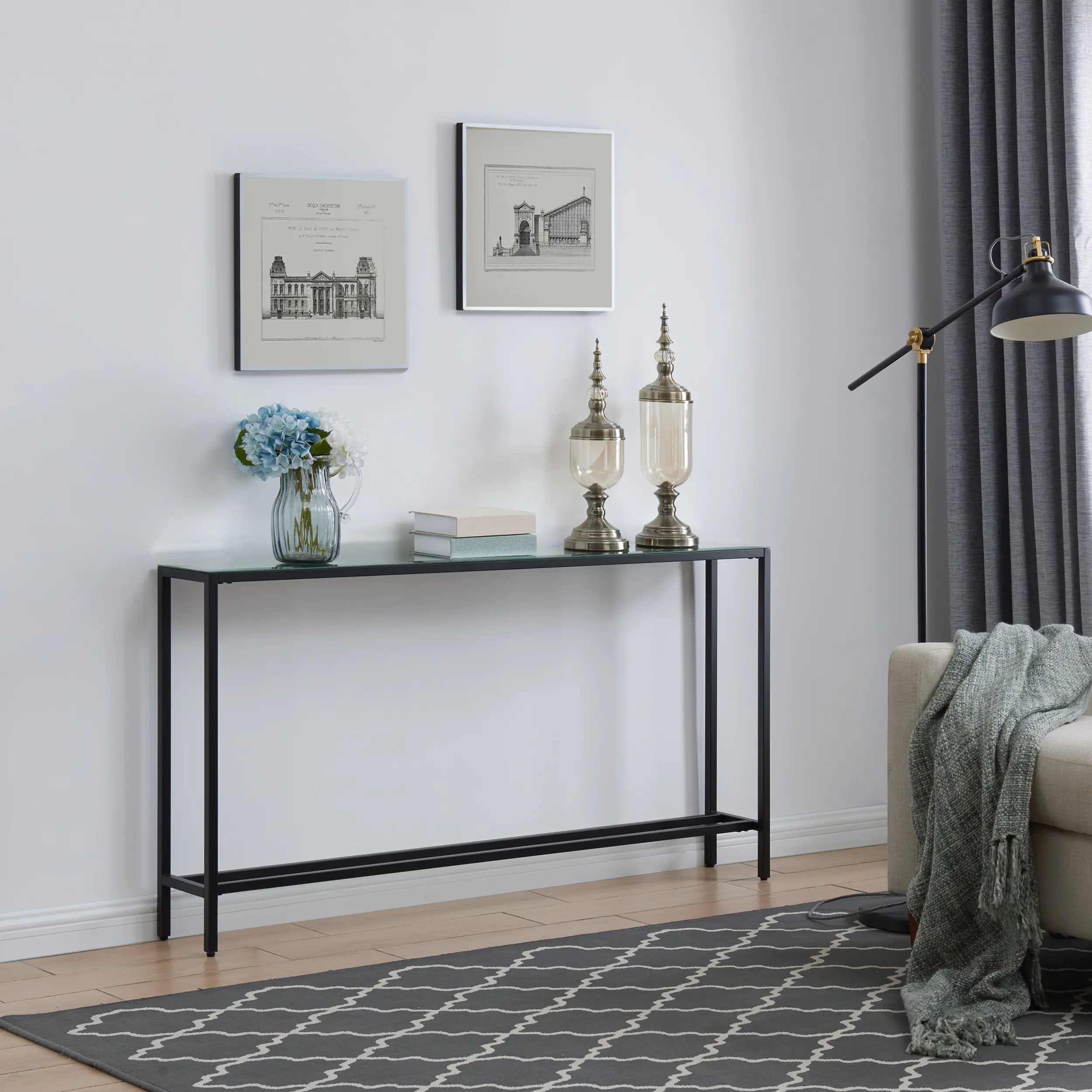 CM9596 Darrin Long Black Console Table with Mirrored Top-3