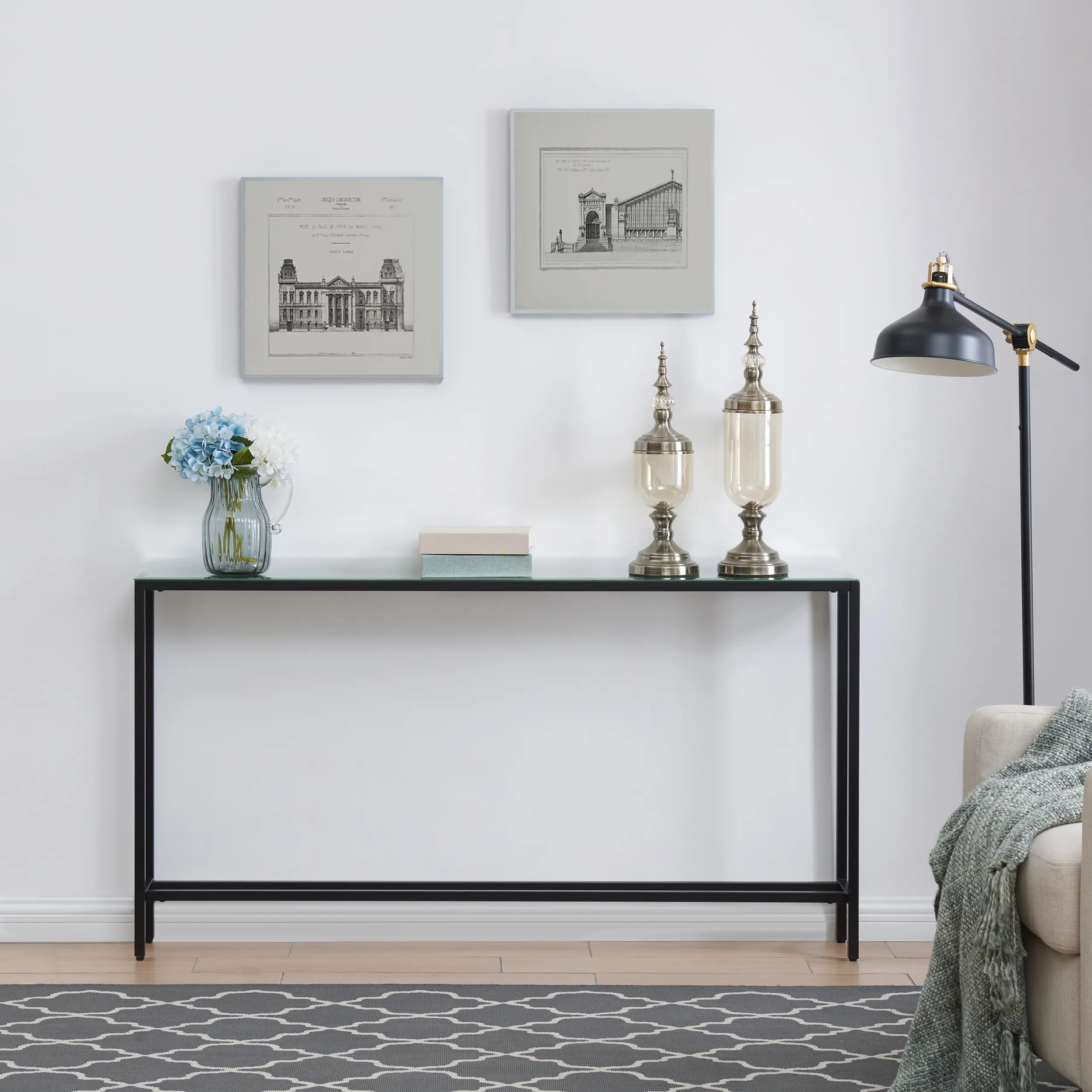 CM9596 Darrin Long Black Console Table with Mirrored Top-2