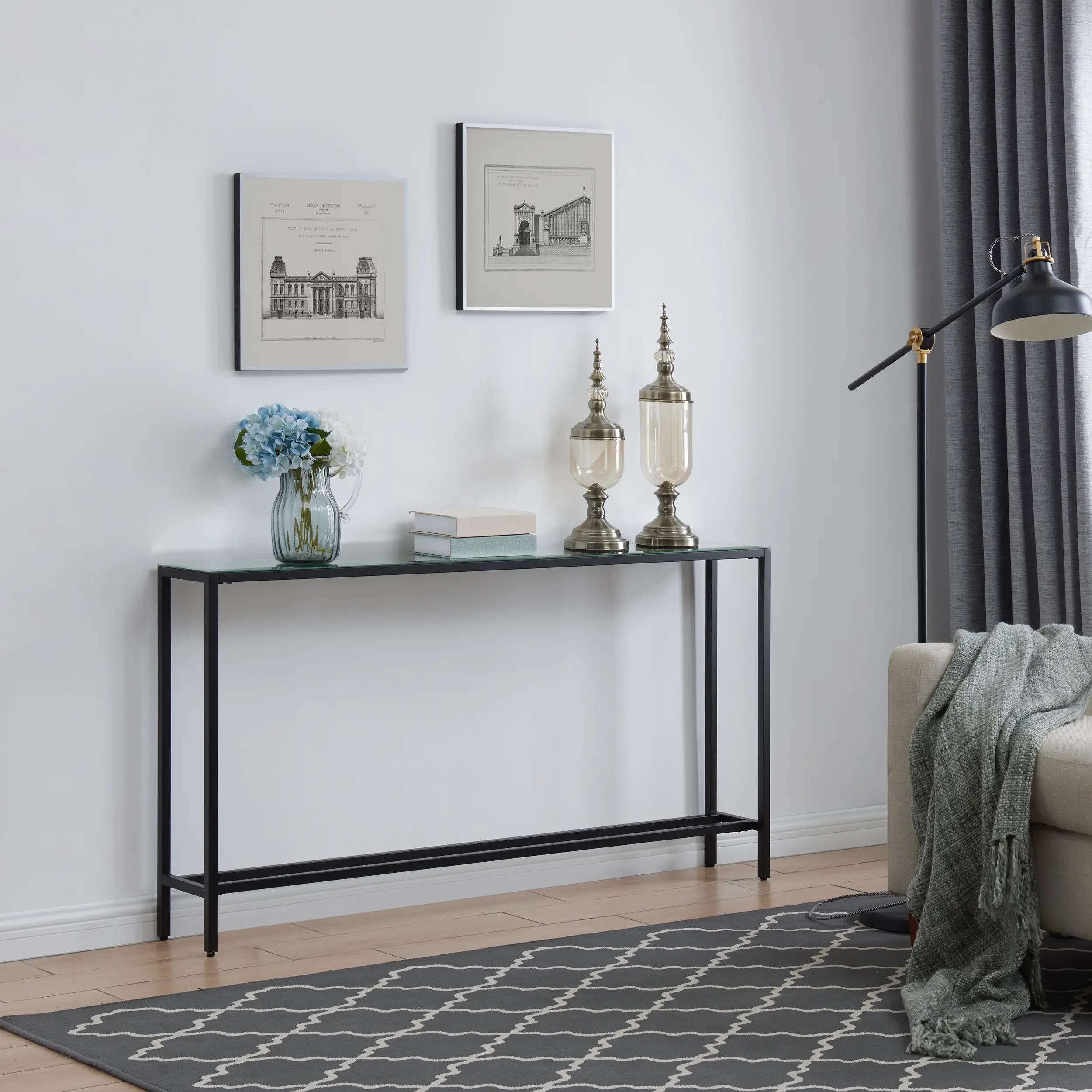 CM9596 Darrin Long Black Console Table with Mirrored Top-8
