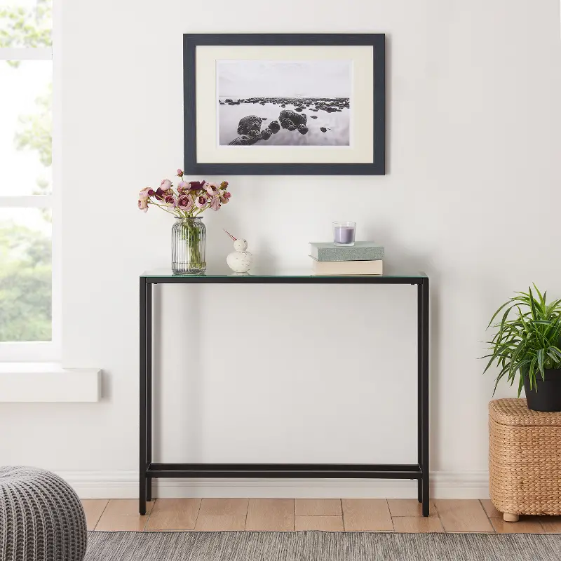Darrin Short Black Console Table with Mirrored Top