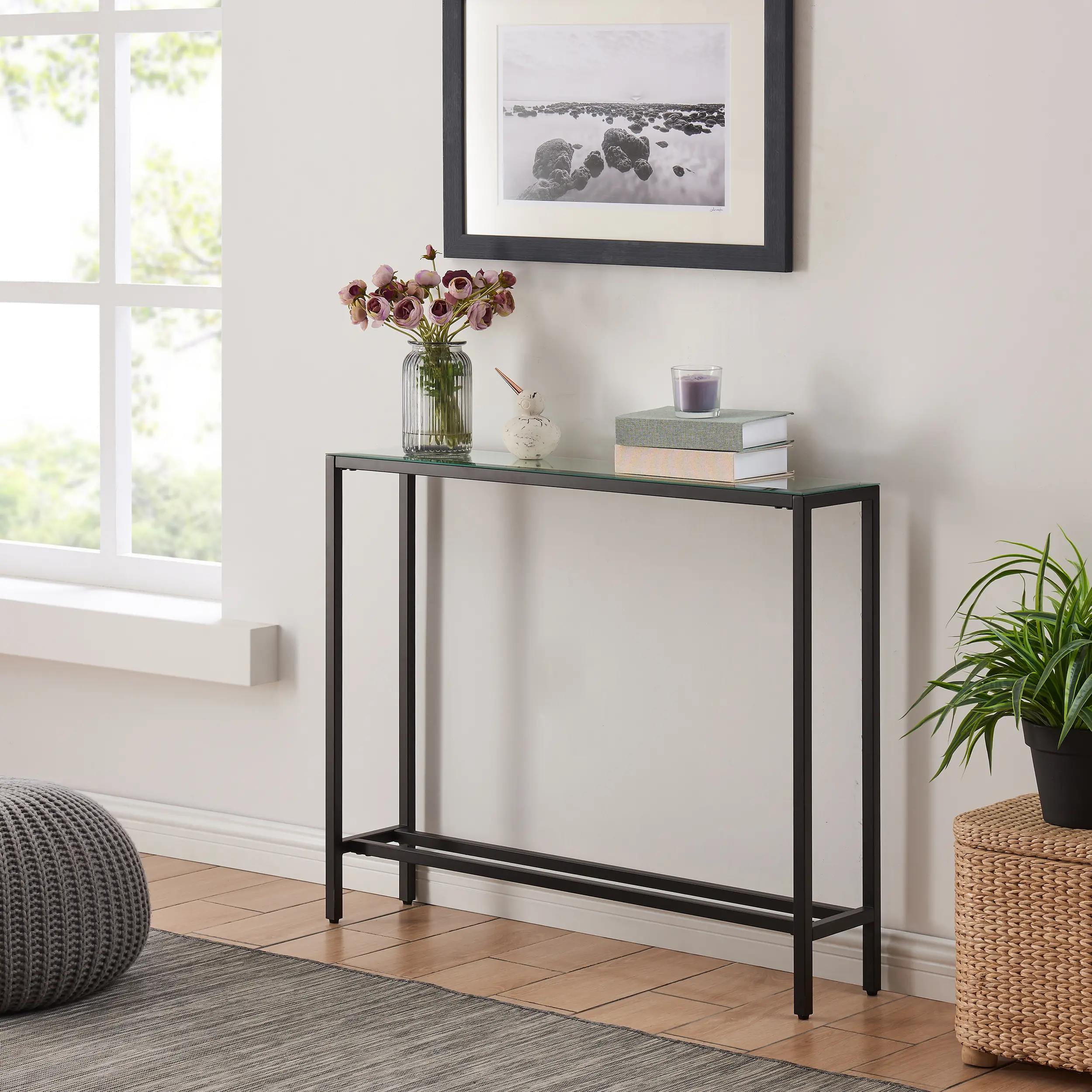 CM9597 Darrin Short Black Console Table with Mirrored Top-3