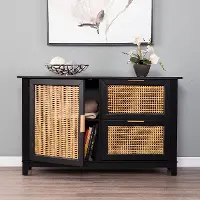 【REGAL】チロリアン☆EAST COAST COLLECTION☆24.5 Holly & Martin Chekshire Black & Rattan Storage Cabinet | RC Willey