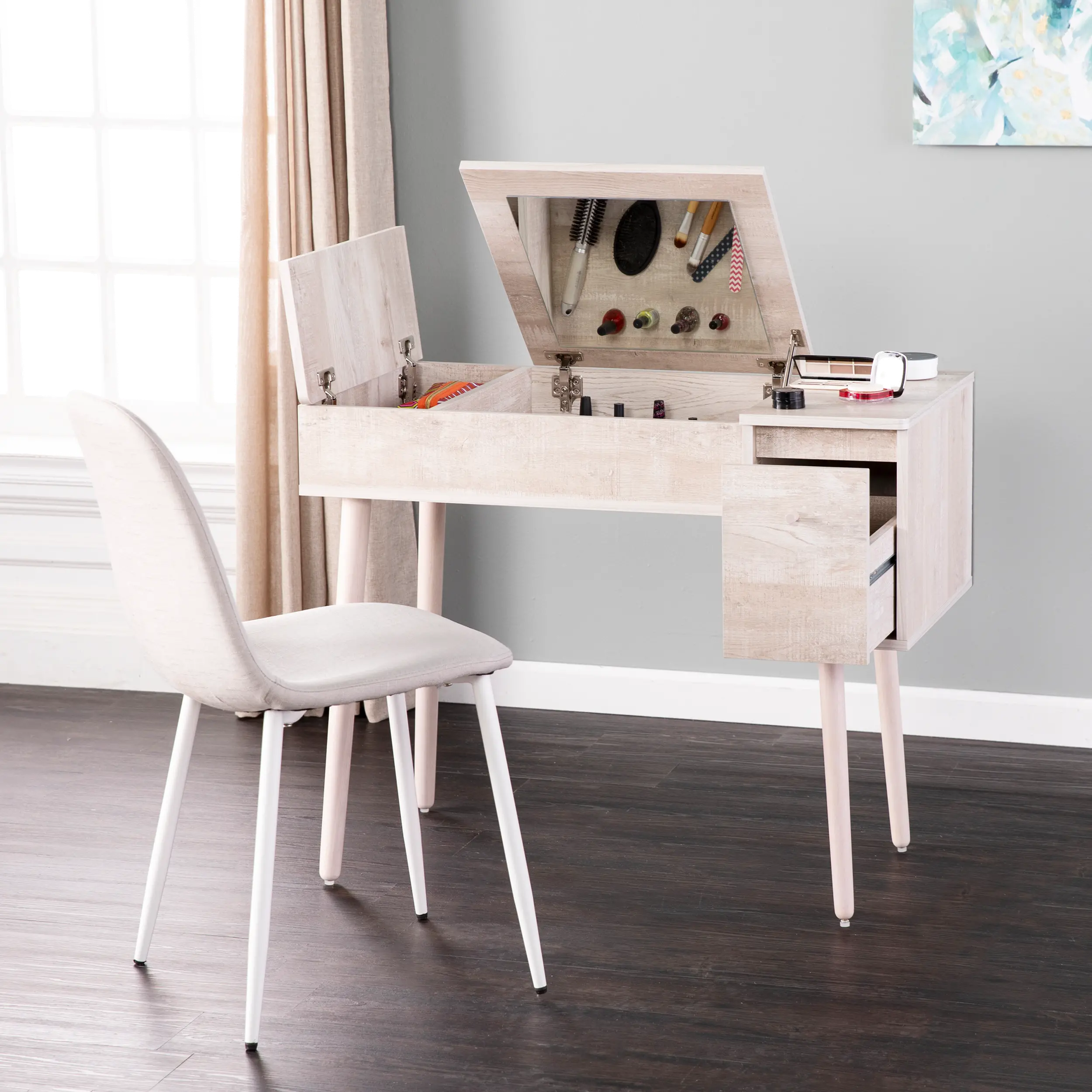 HZ1011944 Holly & Martin Harzen Off-White Storage Vanity with Mirror-2