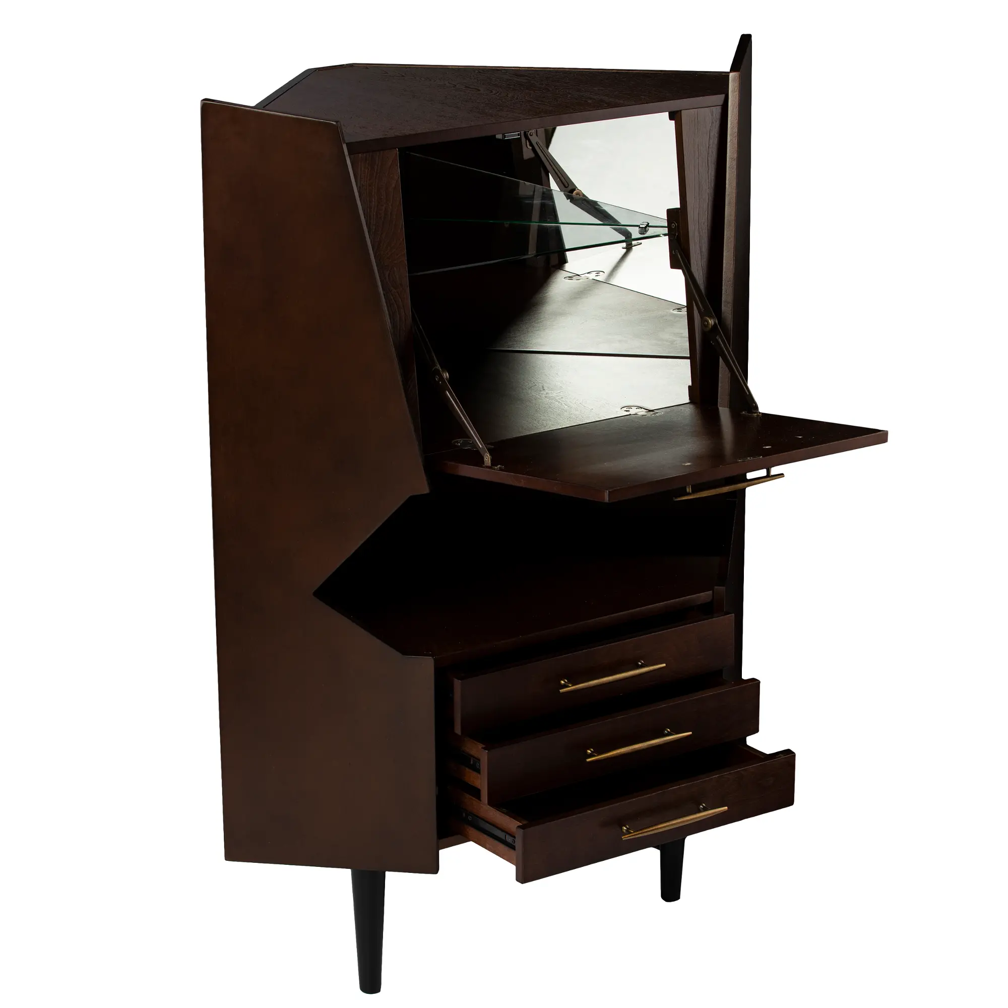 Open-back view of the cabinet showing interior storage and hinged drop-down surface.