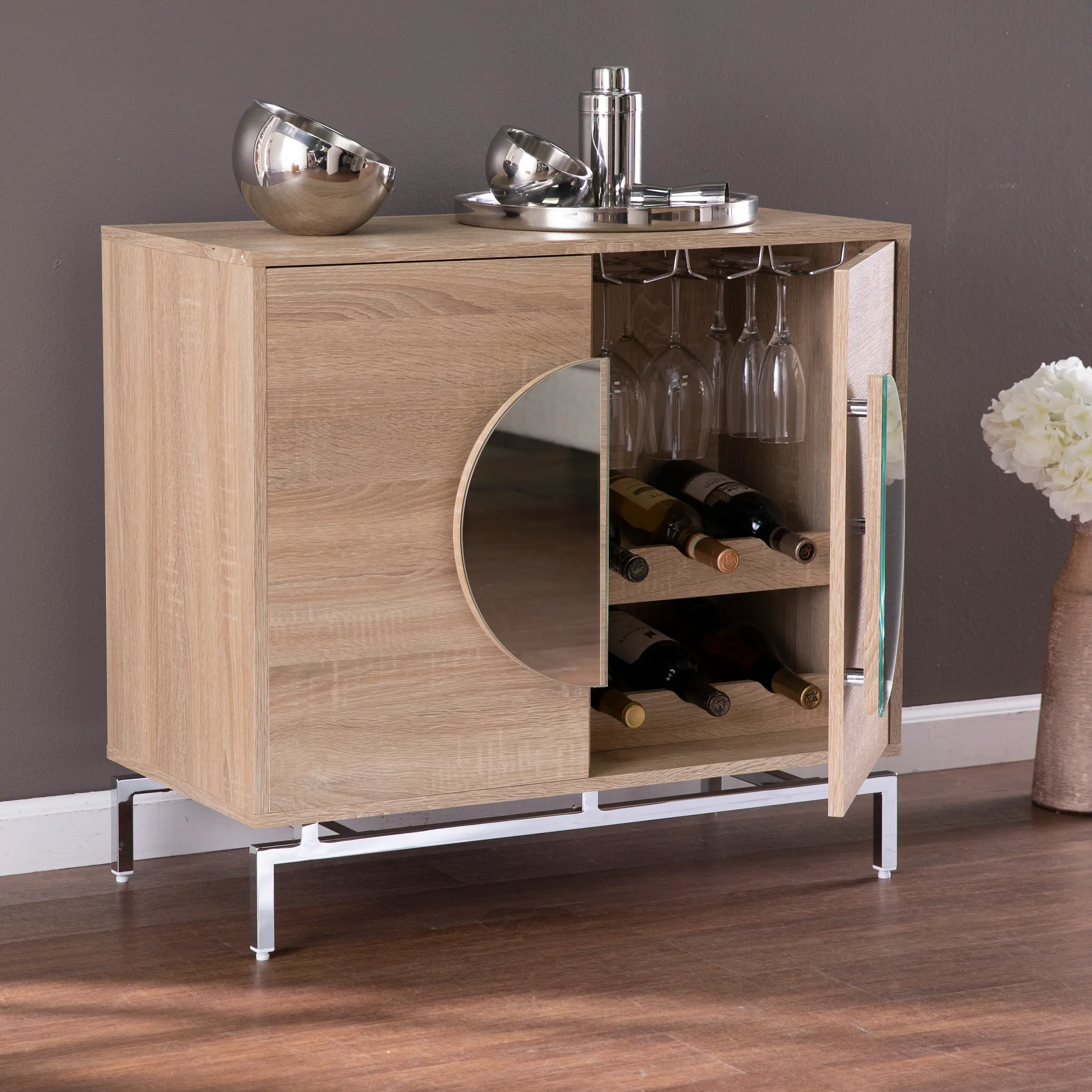 HZ1114405 Northdom Light Brown Bar Cabinet with Wine Storage-2