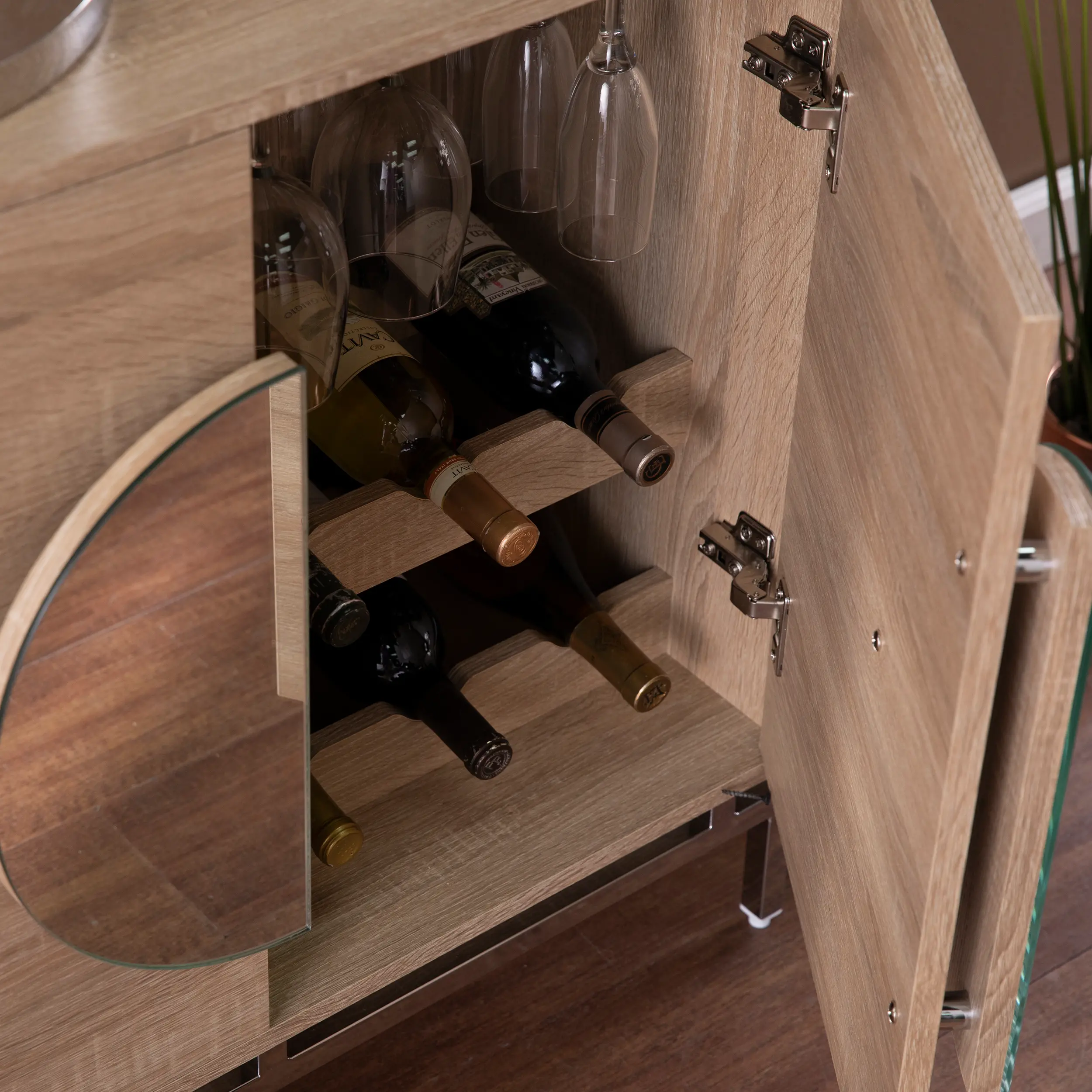 HZ1114405 Northdom Light Brown Bar Cabinet with Wine Storage-3