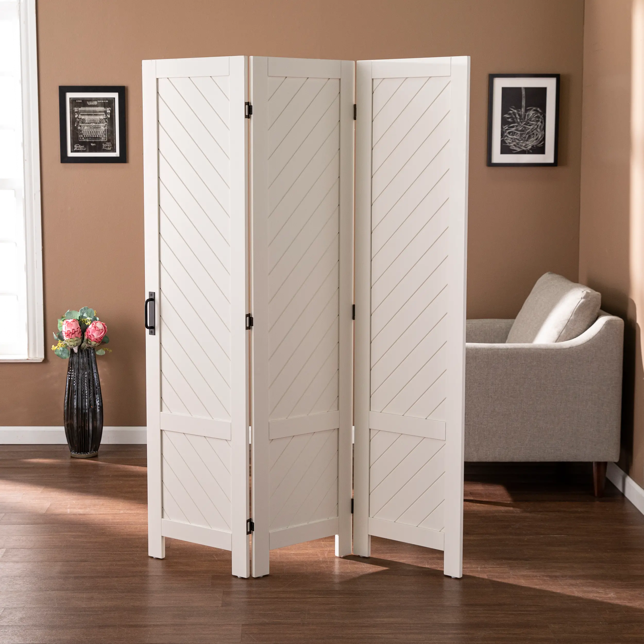 HZ1138966 Tottleigh White 3-Panel Room Divider-2