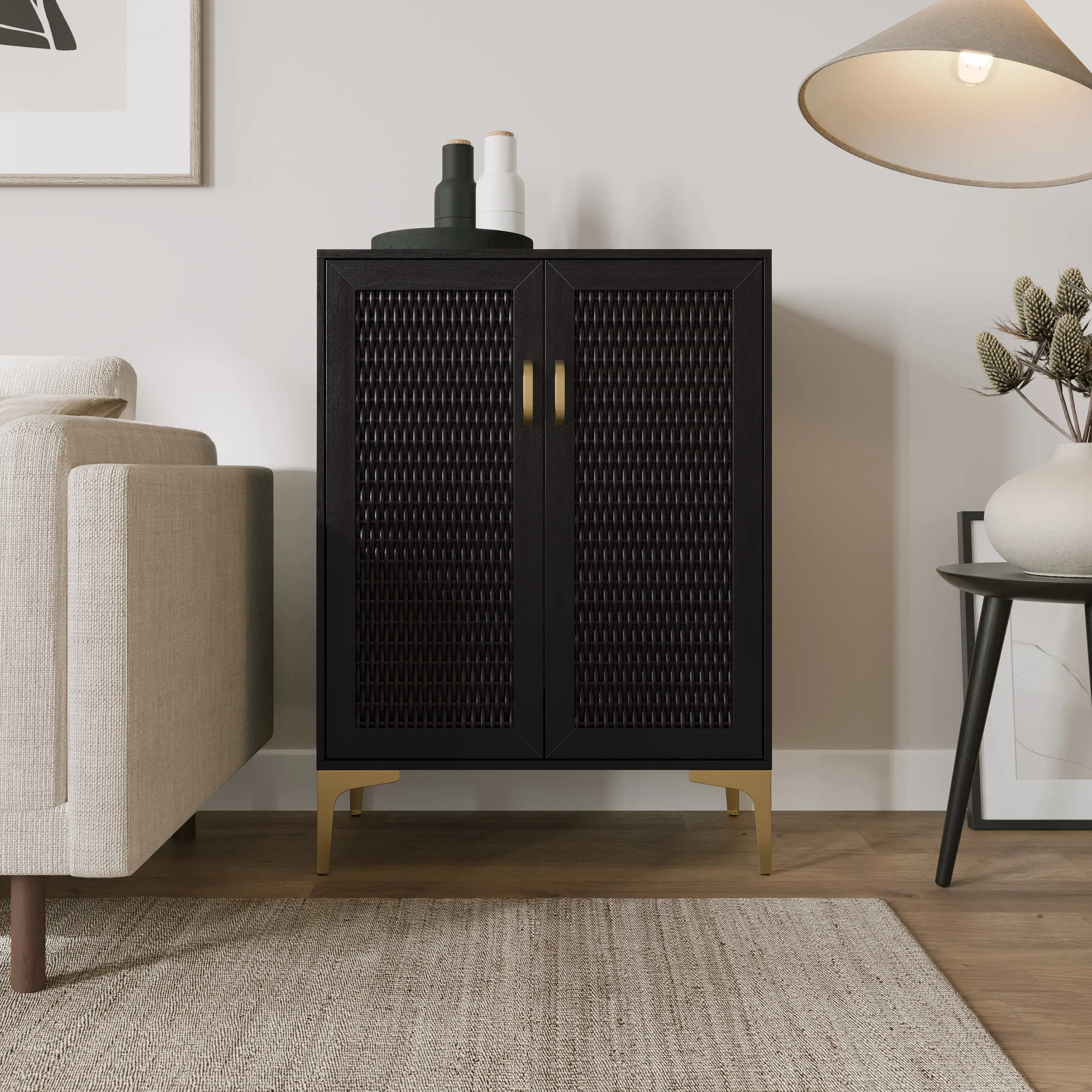HZ1141041 Rolliston Black & Gold Bar Cabinet-2