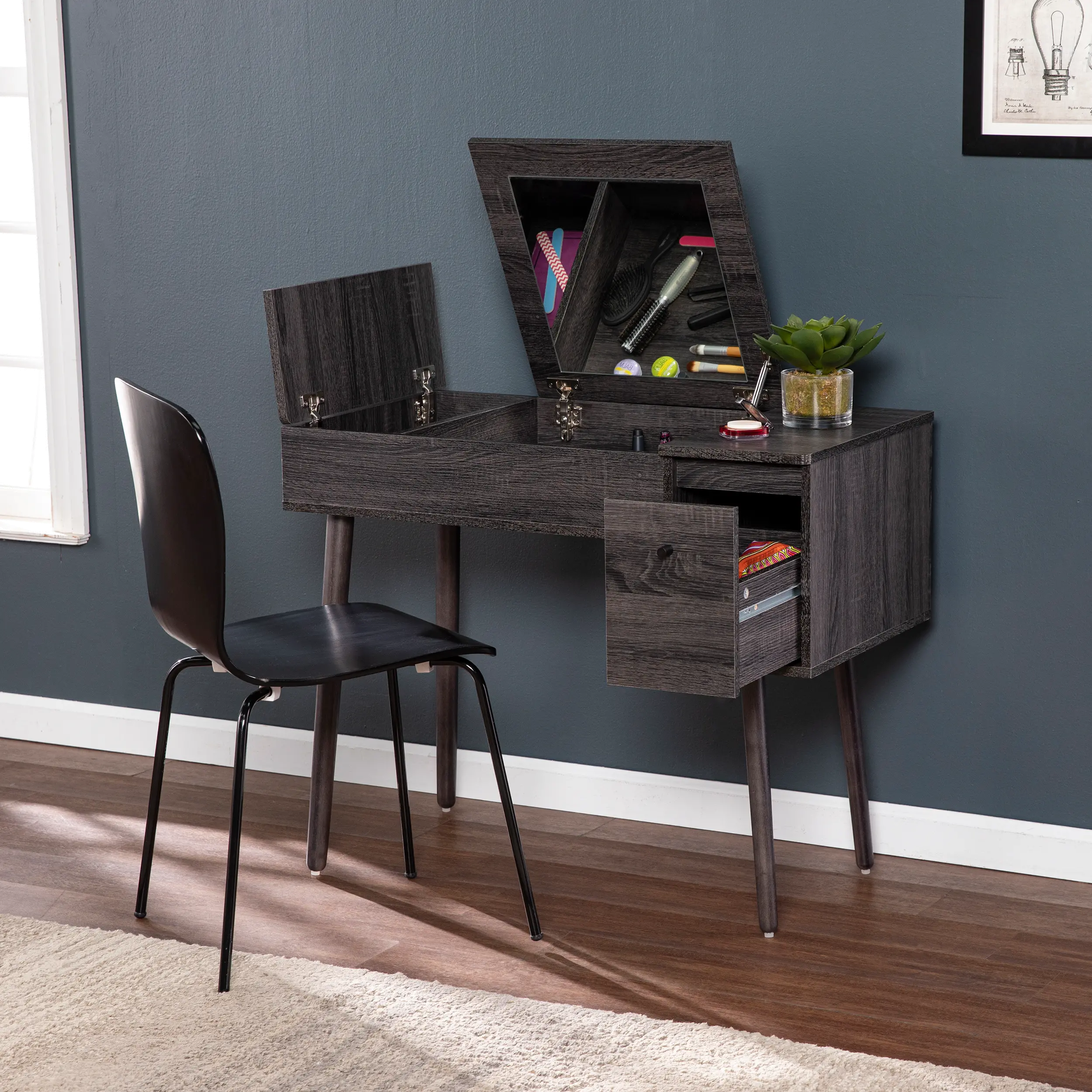 HZ1152644 Holly & Martin Harzen Black Storage Vanity with Mirror-2