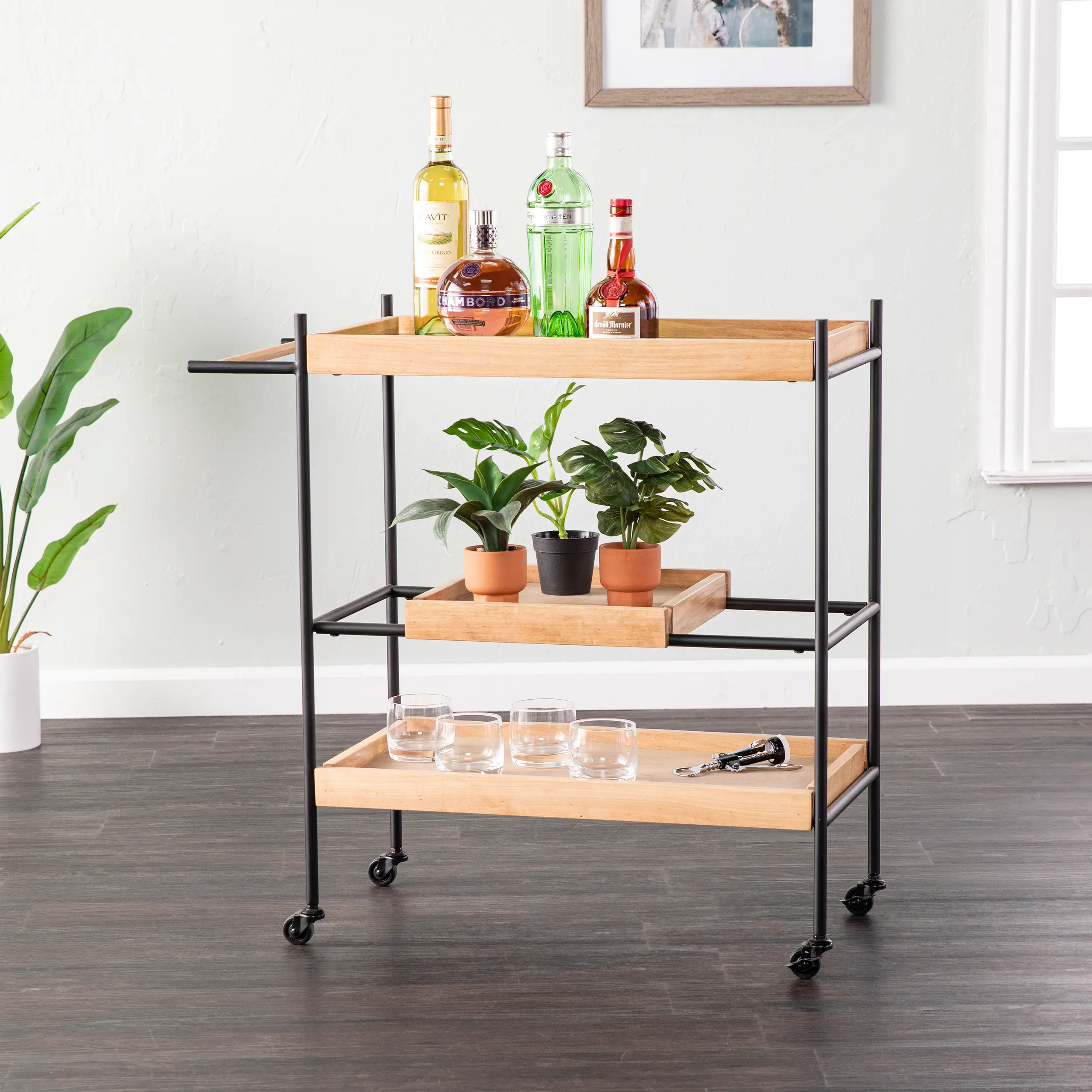 HZ1167040 Claverdon Light Brown Rolling Bar Cart-2