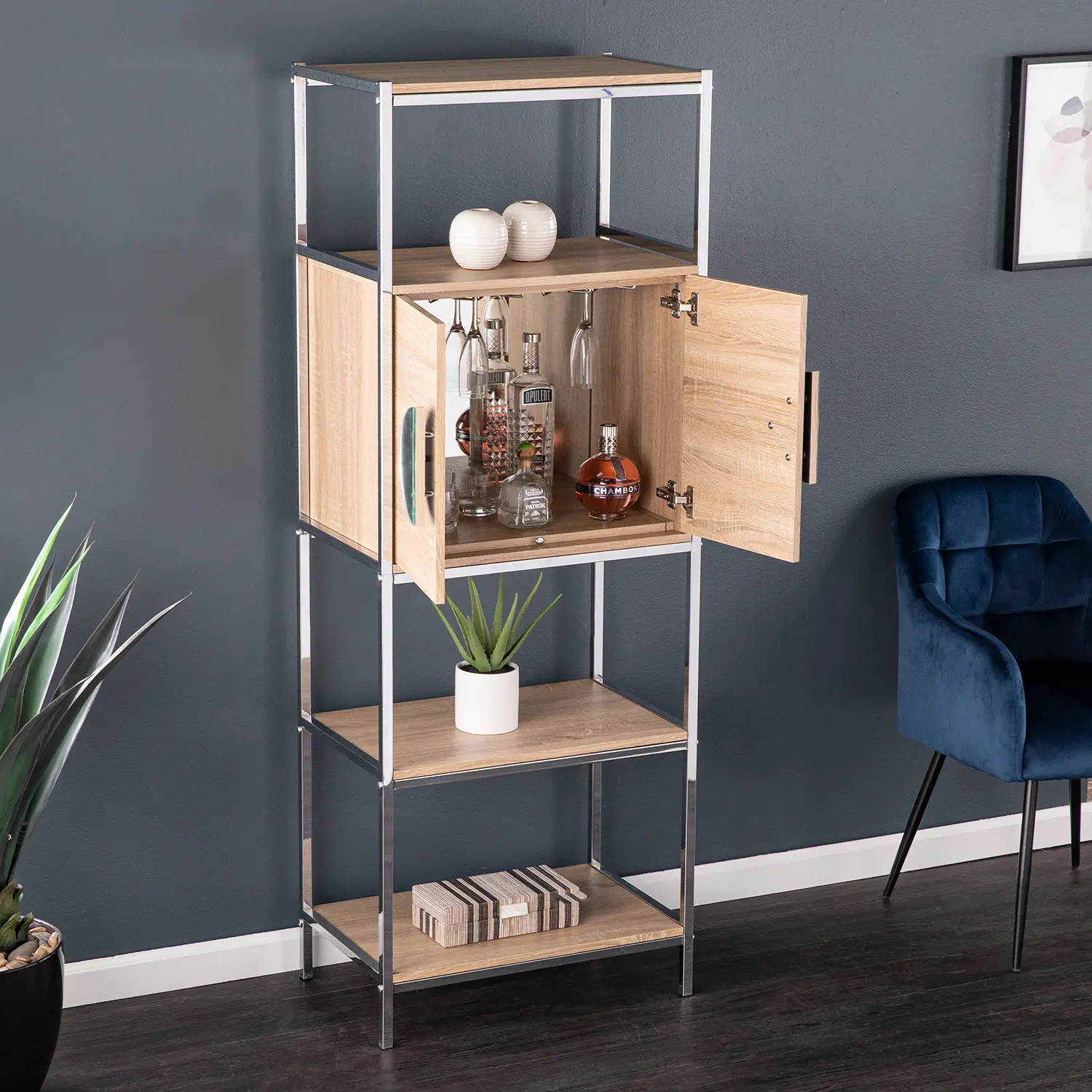HZ1217541 Northdom Tall Bar Cabinet with Wine Storage-3