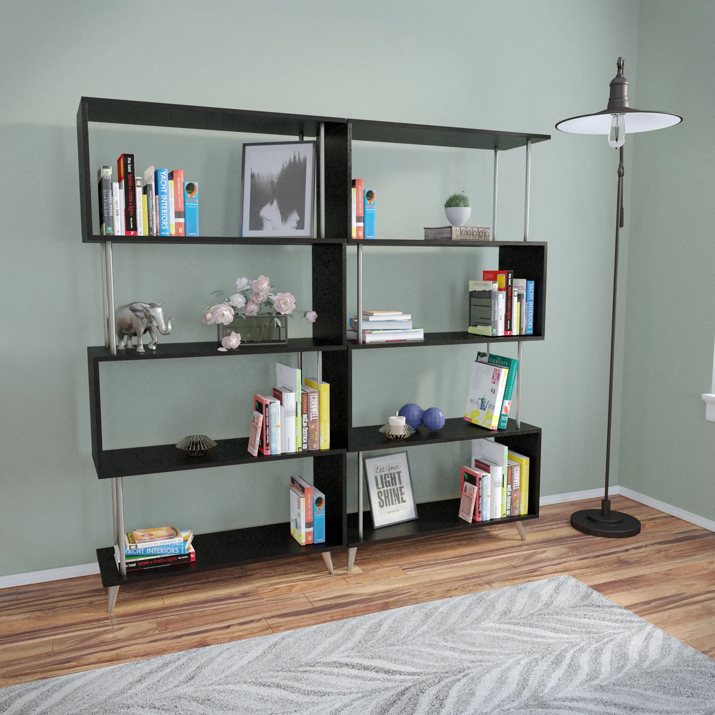 HZ1220038 Beckerman Black Asymmetrical Bookcase-6