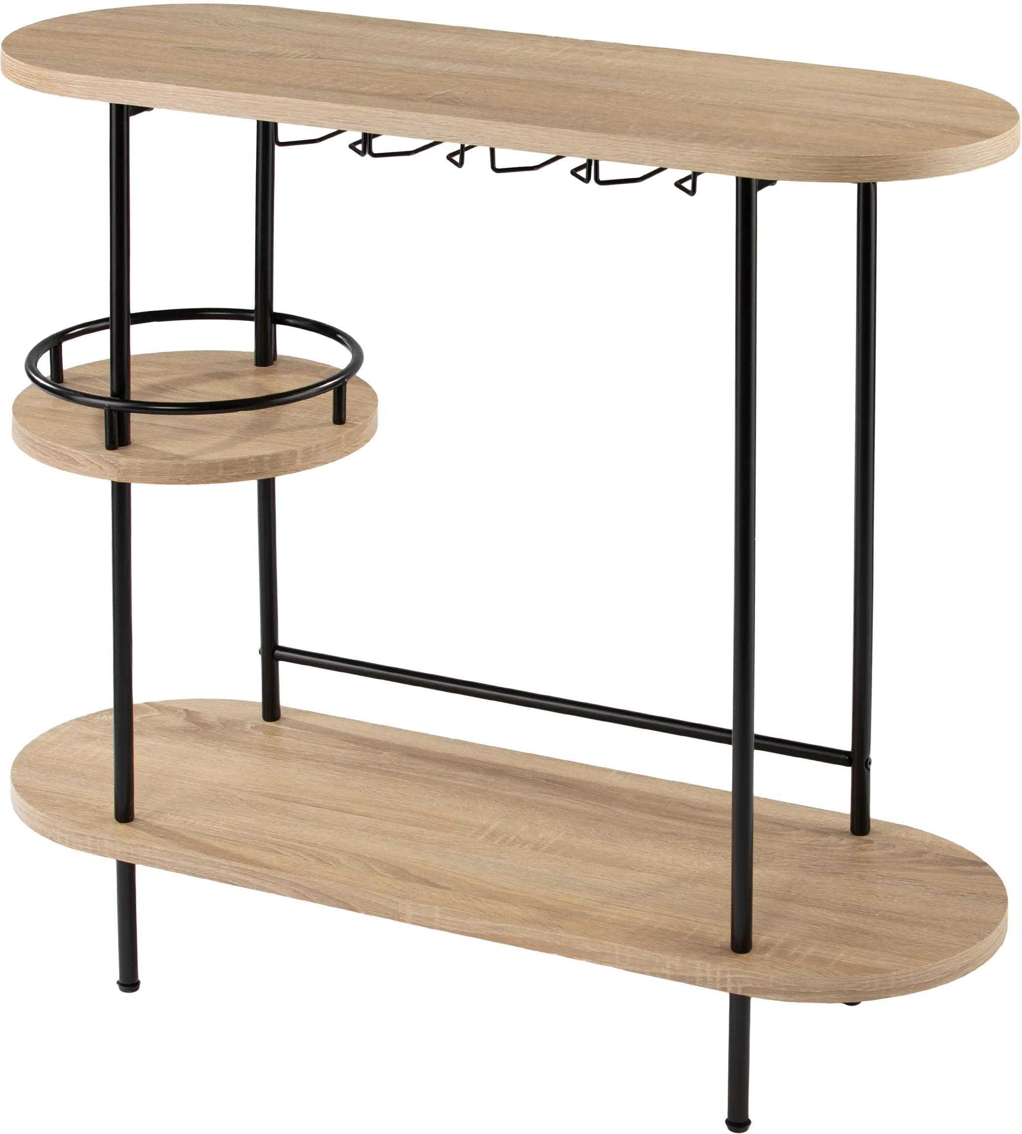 HZ1221040 Dagney Natural & Black Wine Table with Glassware Storage-4