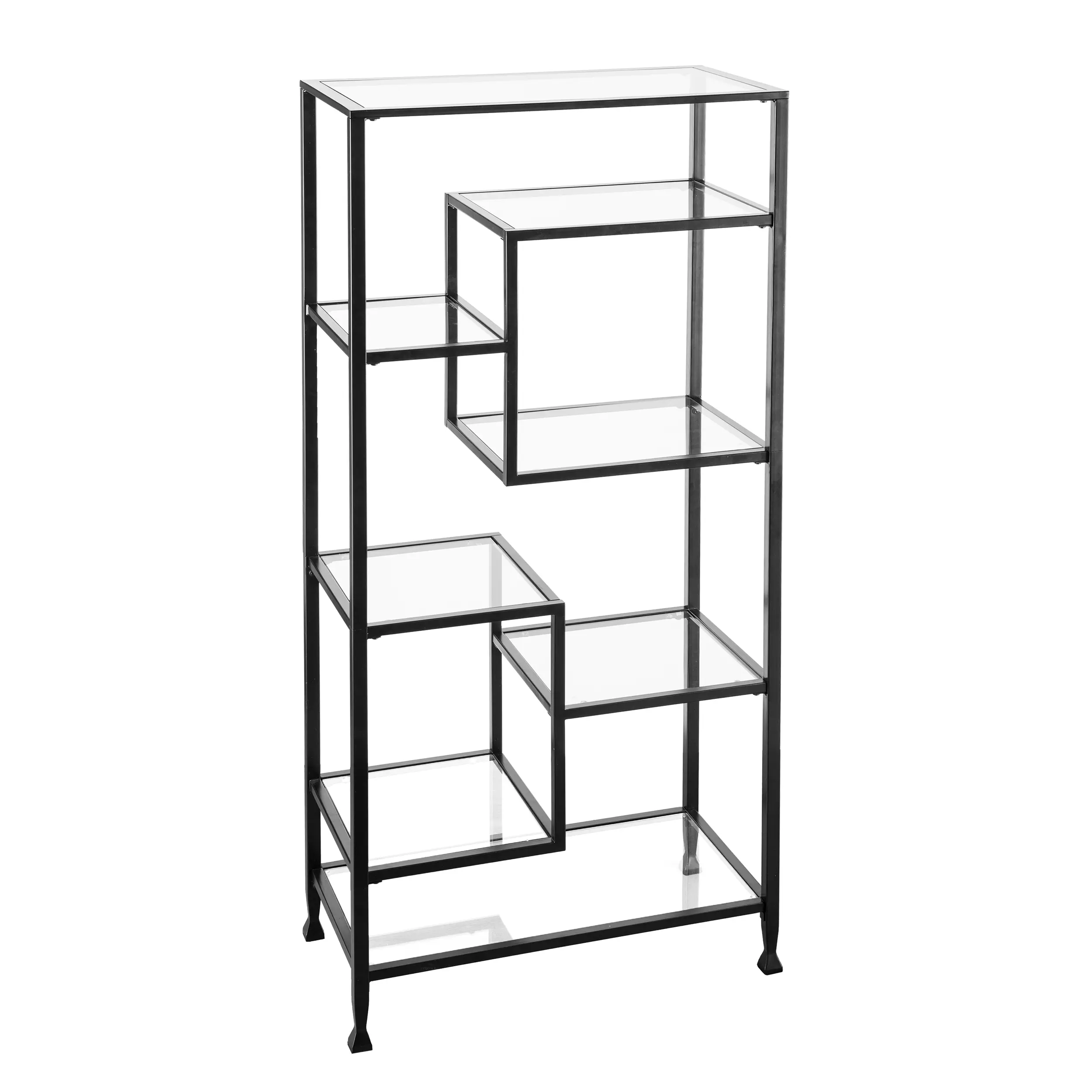 HZ1774 Jaymes Black Metal and Glass Asymmetrical Bookcase-1