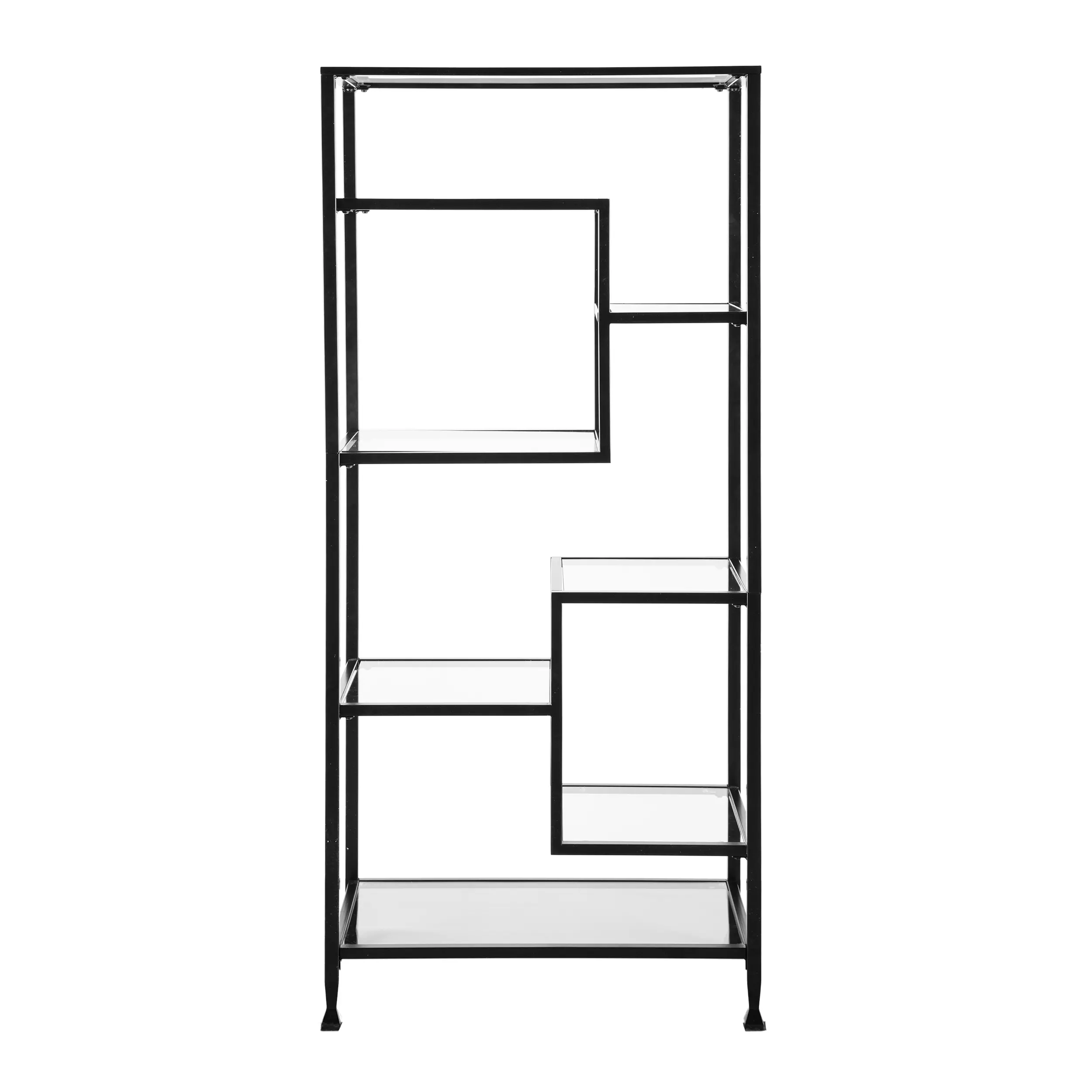 HZ1774 Jaymes Black Metal and Glass Asymmetrical Bookcase-3
