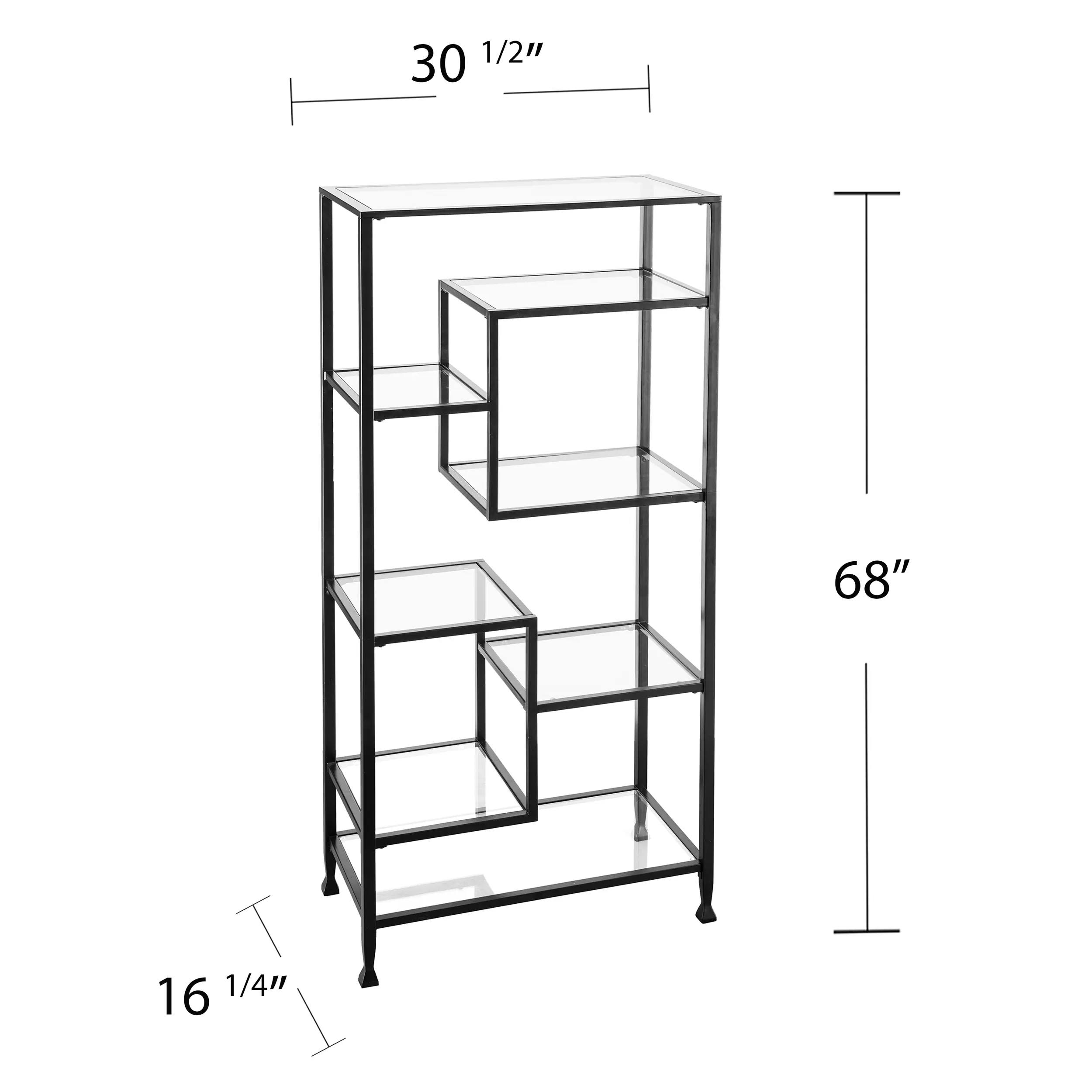 HZ1774 Jaymes Black Metal and Glass Asymmetrical Bookcase-4