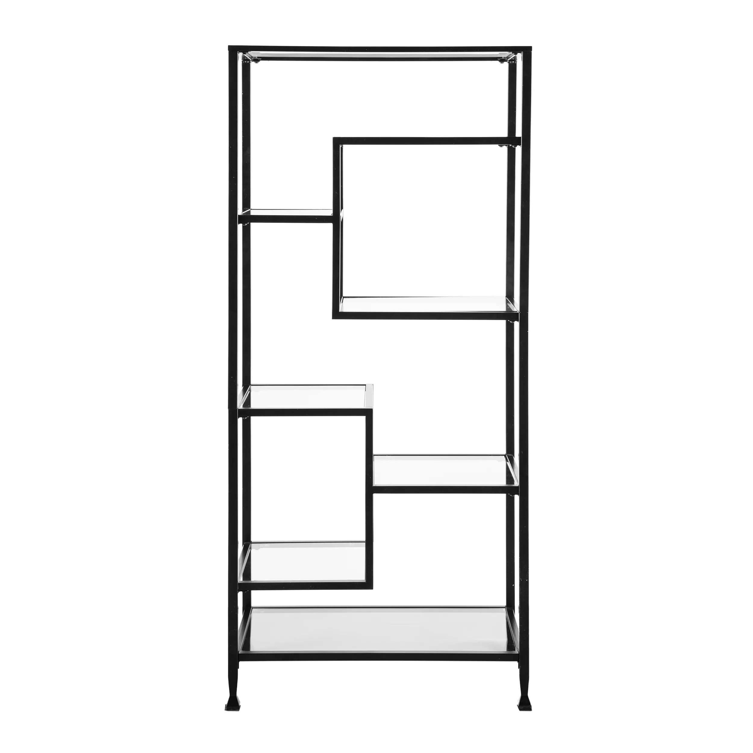 HZ1774 Jaymes Black Metal and Glass Asymmetrical Bookcase-6