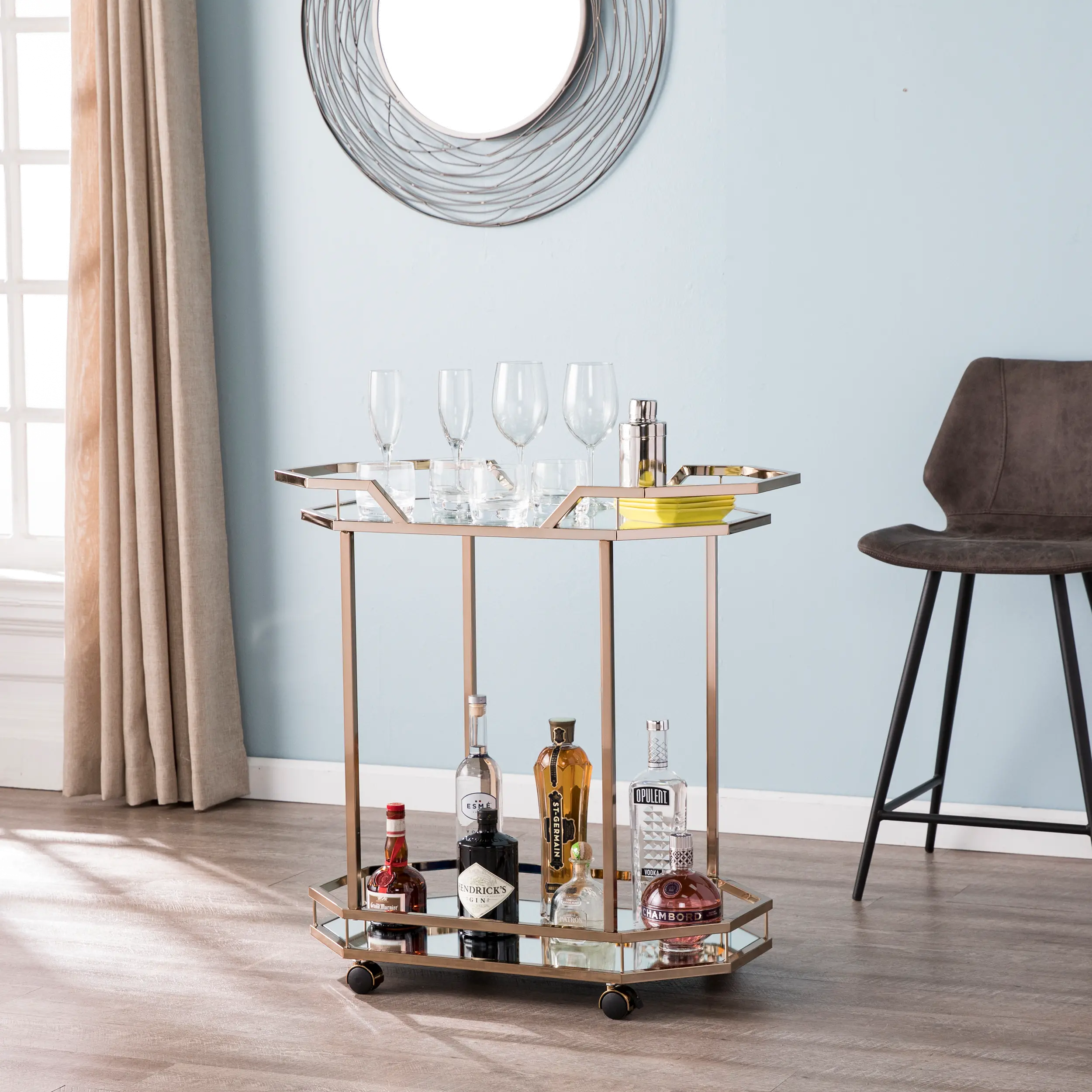 HZ2011 Ari Champagne Art Deco Bar Cart-2