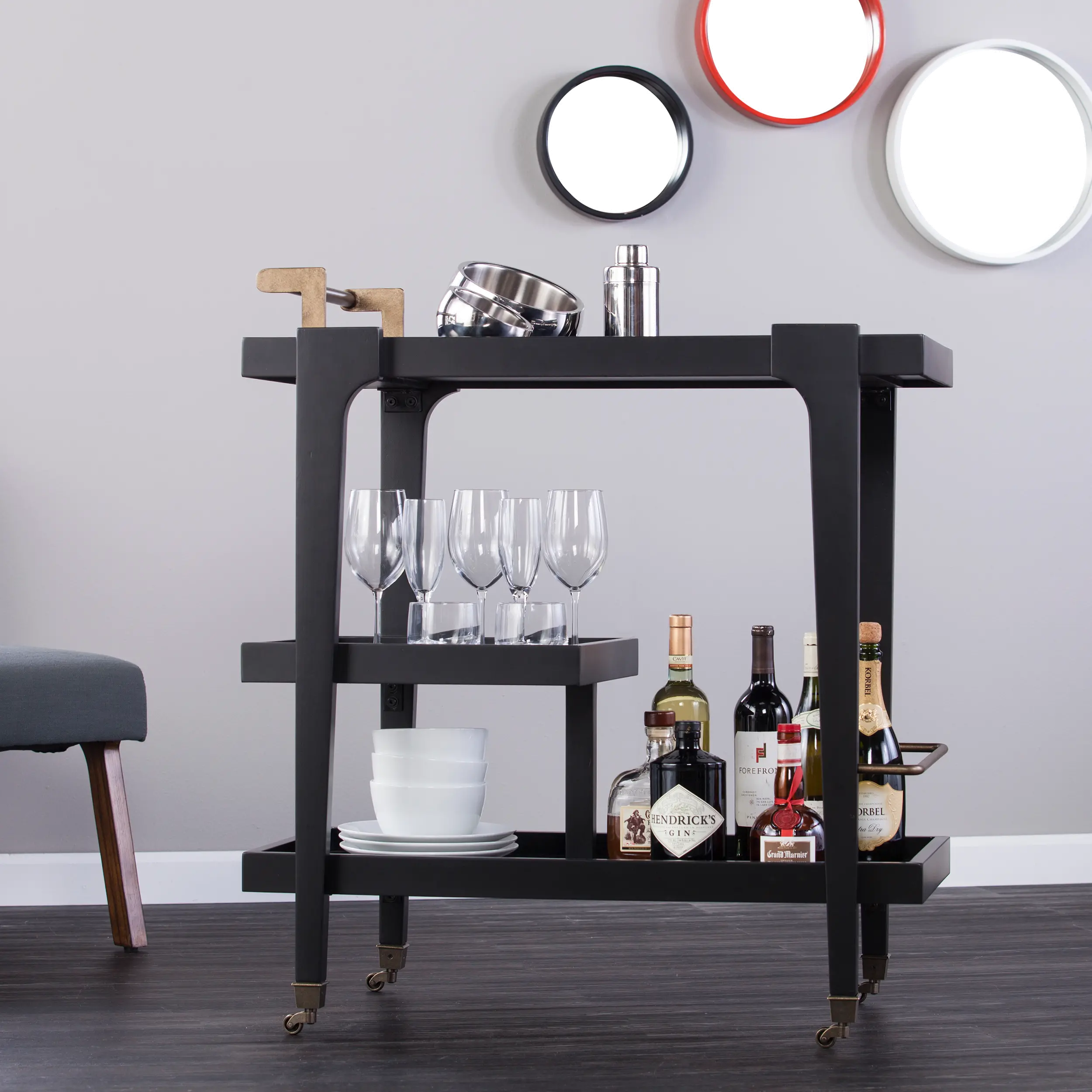 HZ2030 Holly & Martin Zhori Black Midcentury Modern Bar Cart-2