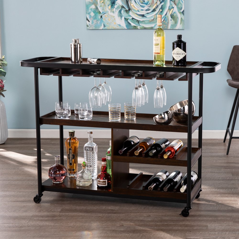 Tonsley Brown Rolling Wine Cart