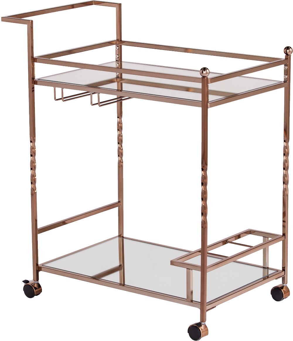 Ivers Rose Gold Metal Mirrored Bar Cart