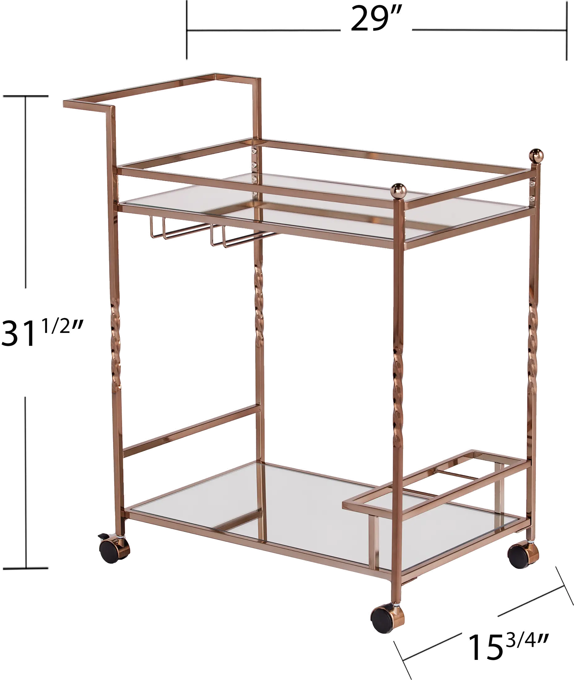 HZ3585 Ivers Rose Gold Metal Mirrored Bar Cart-9