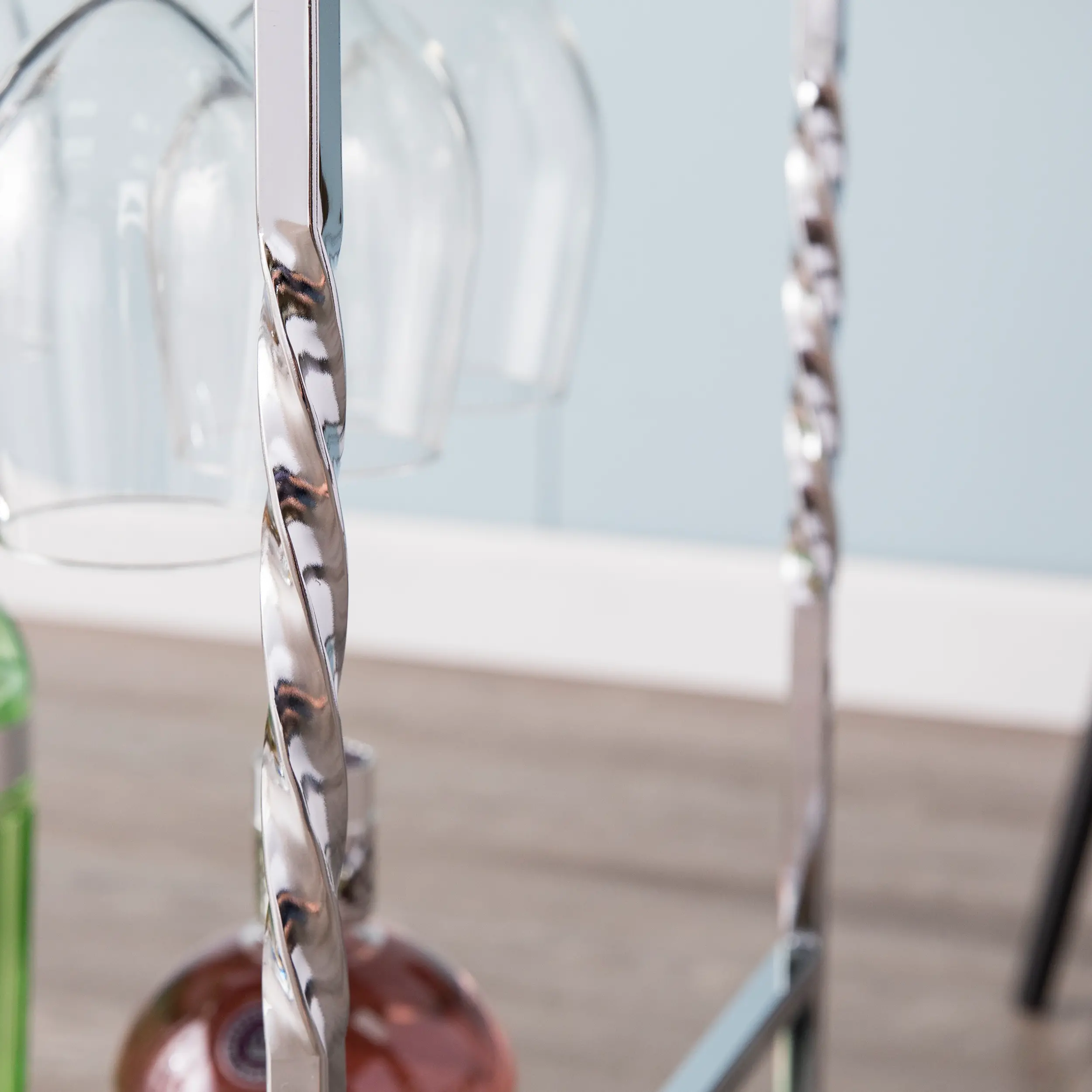 HZ3586 Ivers Chrome Metal Mirrored Bar Cart-3