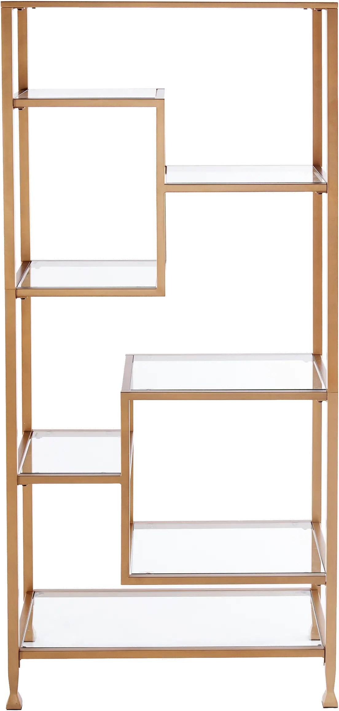 HZ5774 Jaymes Gold Metal & Glass Asymmetrical Bookcase-4