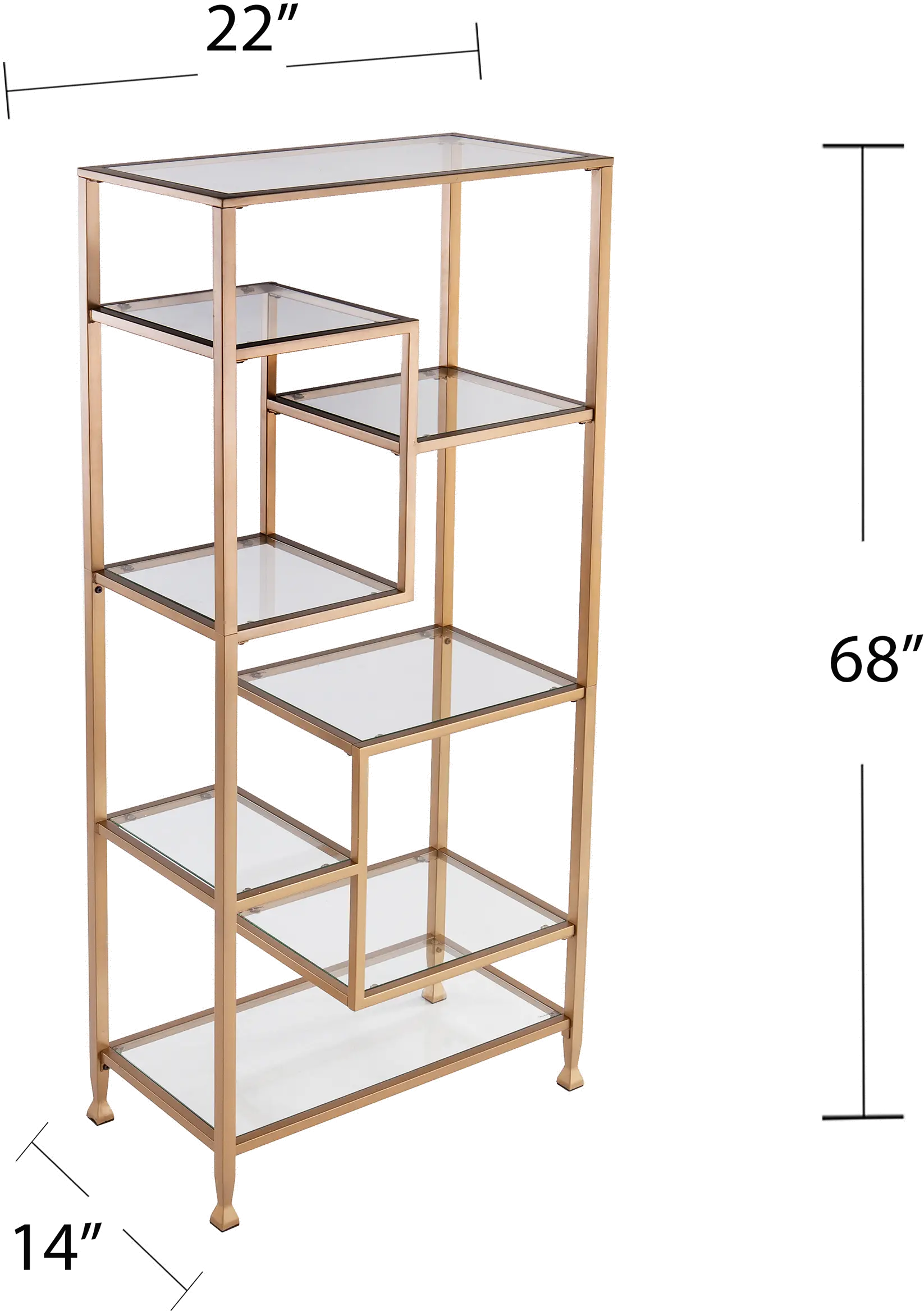 HZ5774 Jaymes Gold Metal & Glass Asymmetrical Bookcase-8