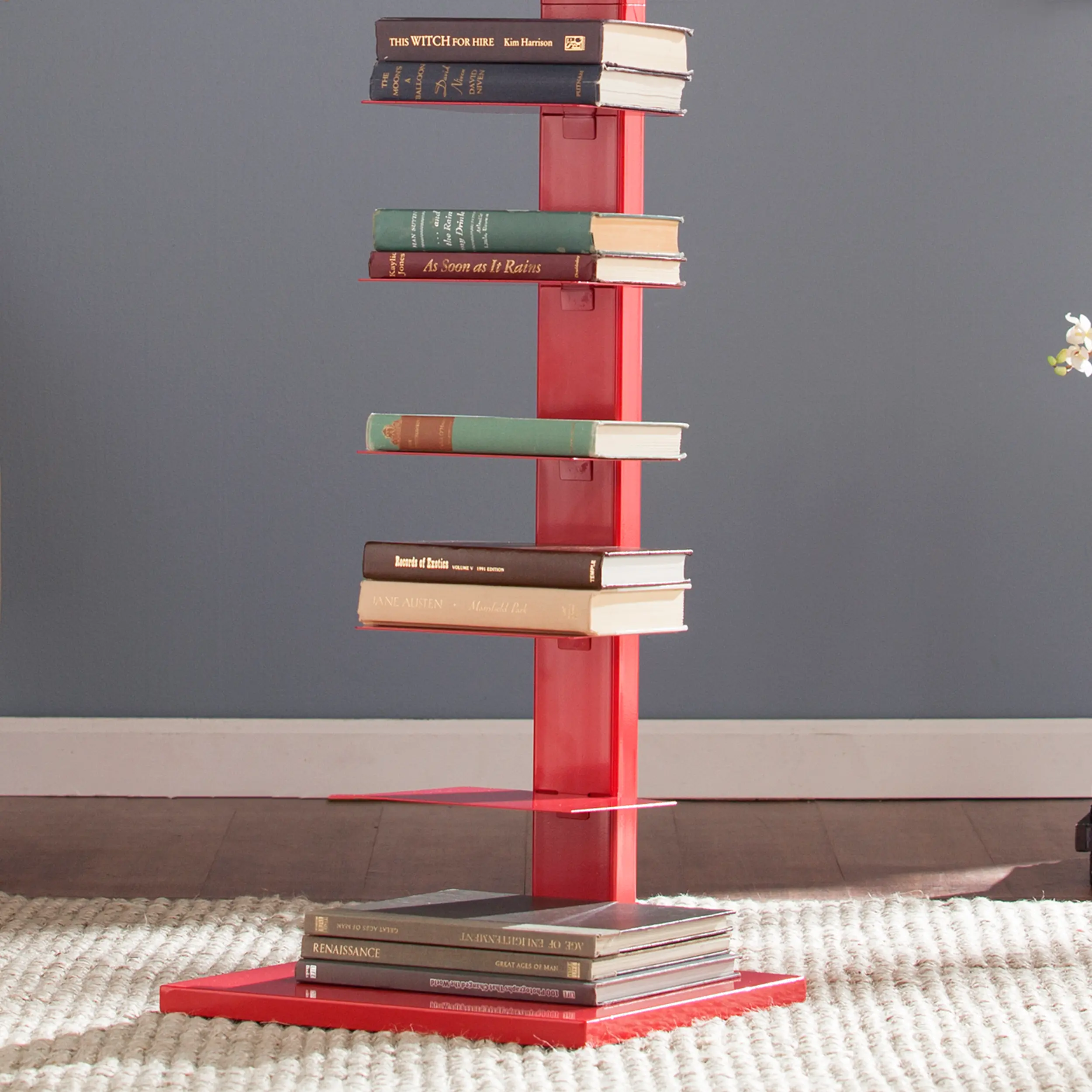 HZ9492 Stewartby Poppy Red Spine Tower Bookshelf-2