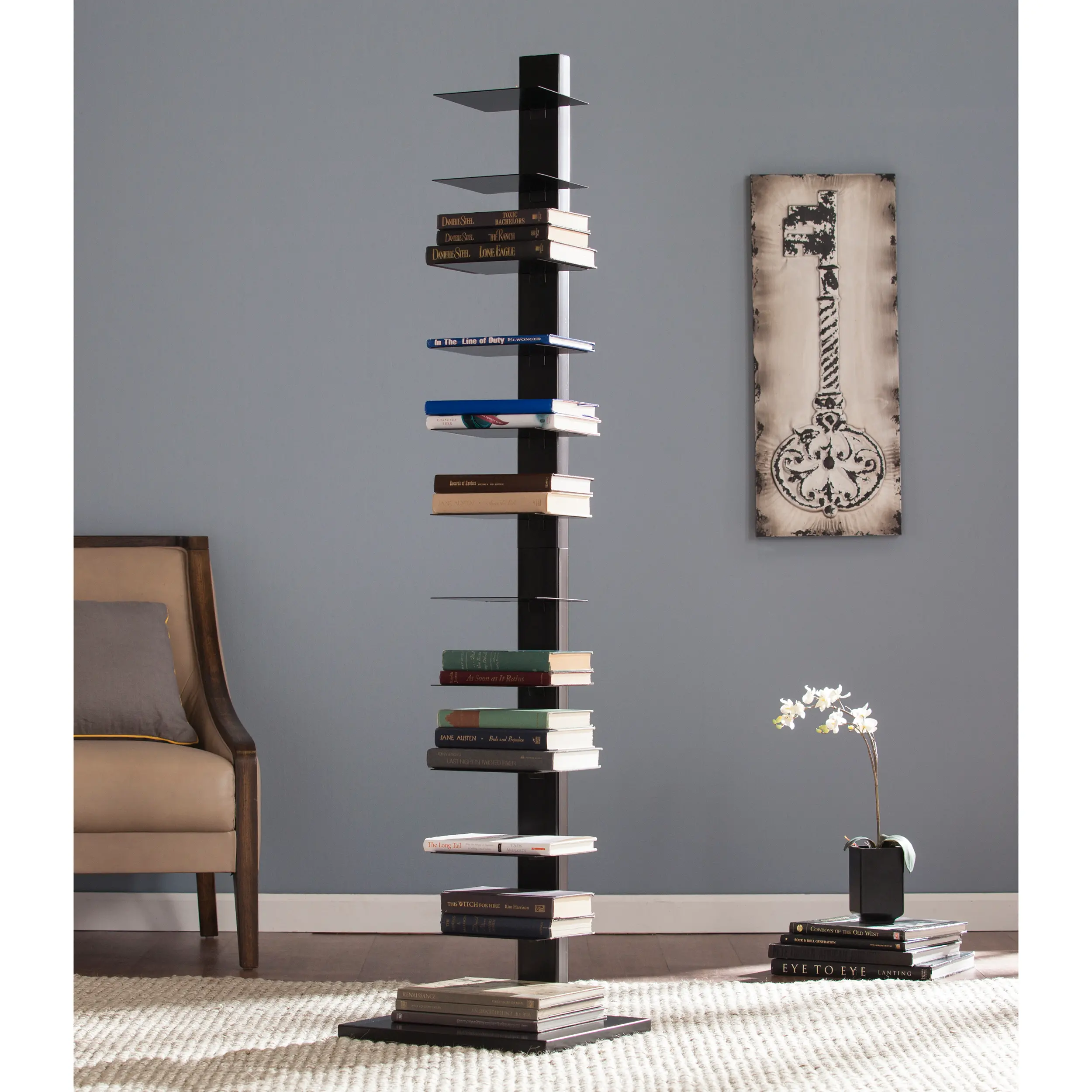 HZ9493 Stewartby Black Spine Tower Bookshelf-2