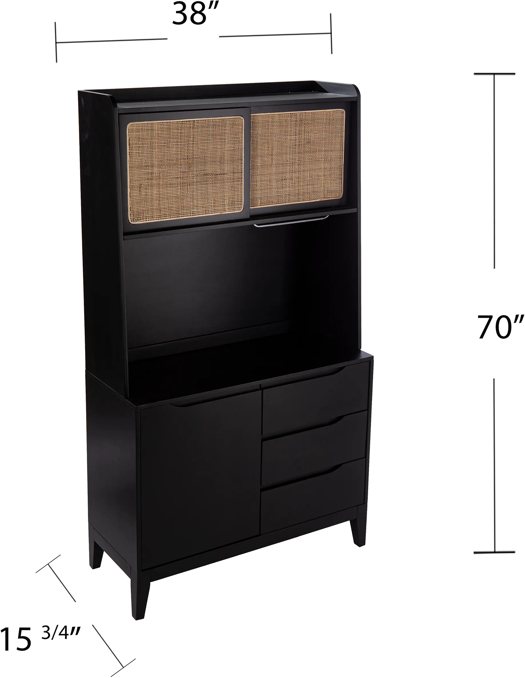 KA1096212 Carondale Black & Rattan Buffet Cabinet with Hutch-10