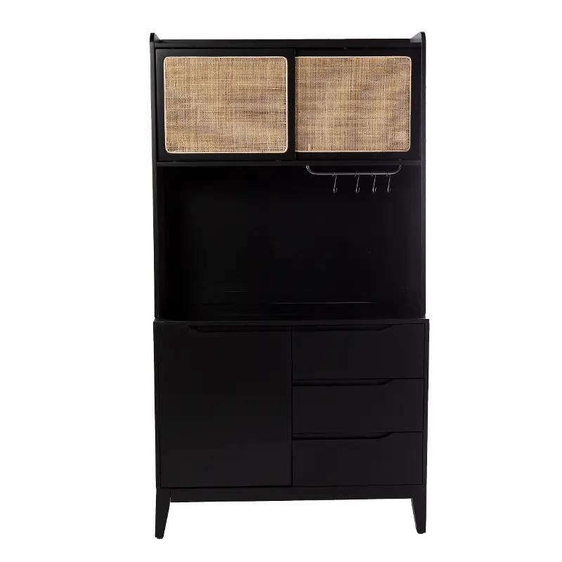 Carondale Black and Rattan Buffet Cabinet with Hutch
