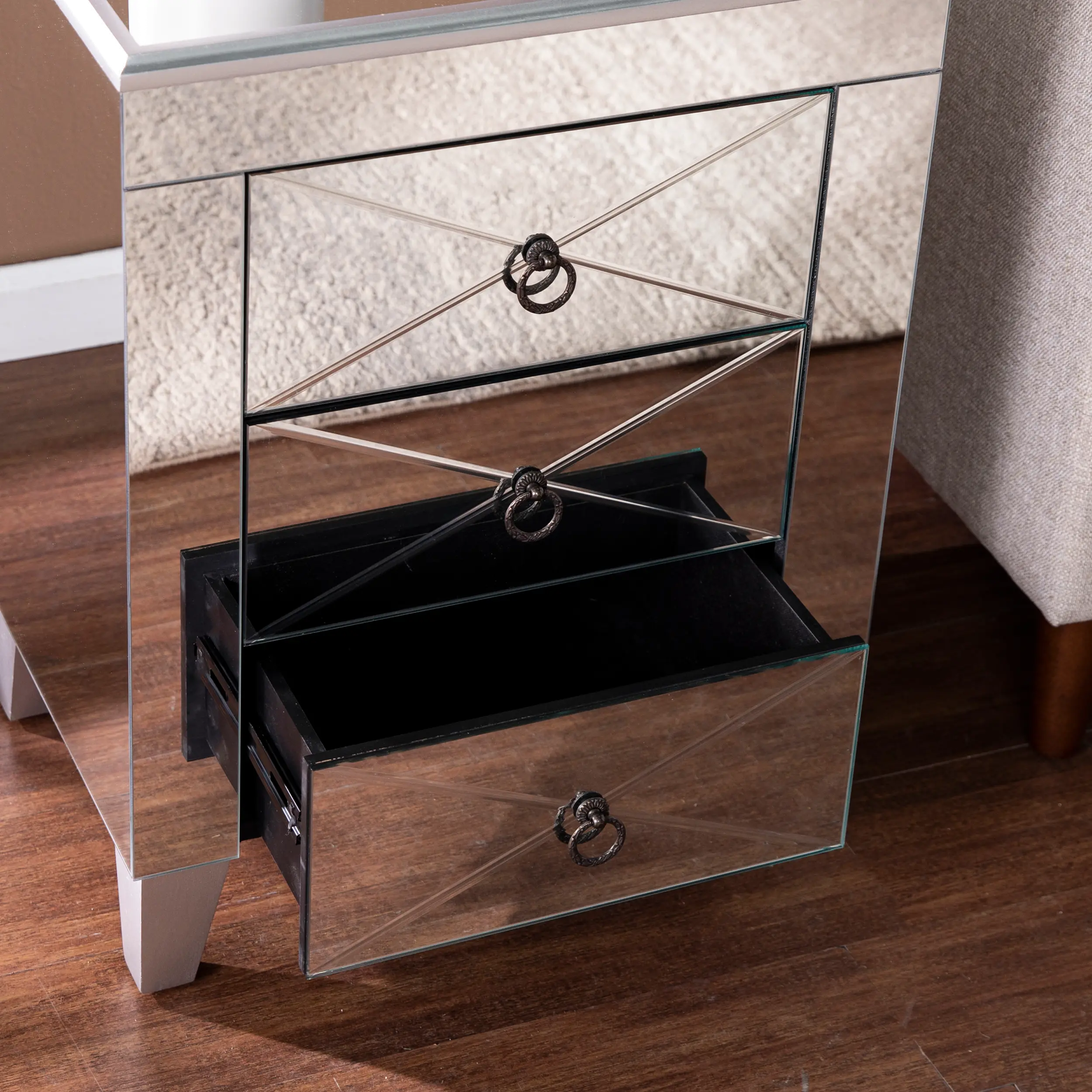 OC0792 Cresheim Mirrored End Table with Drawers-3