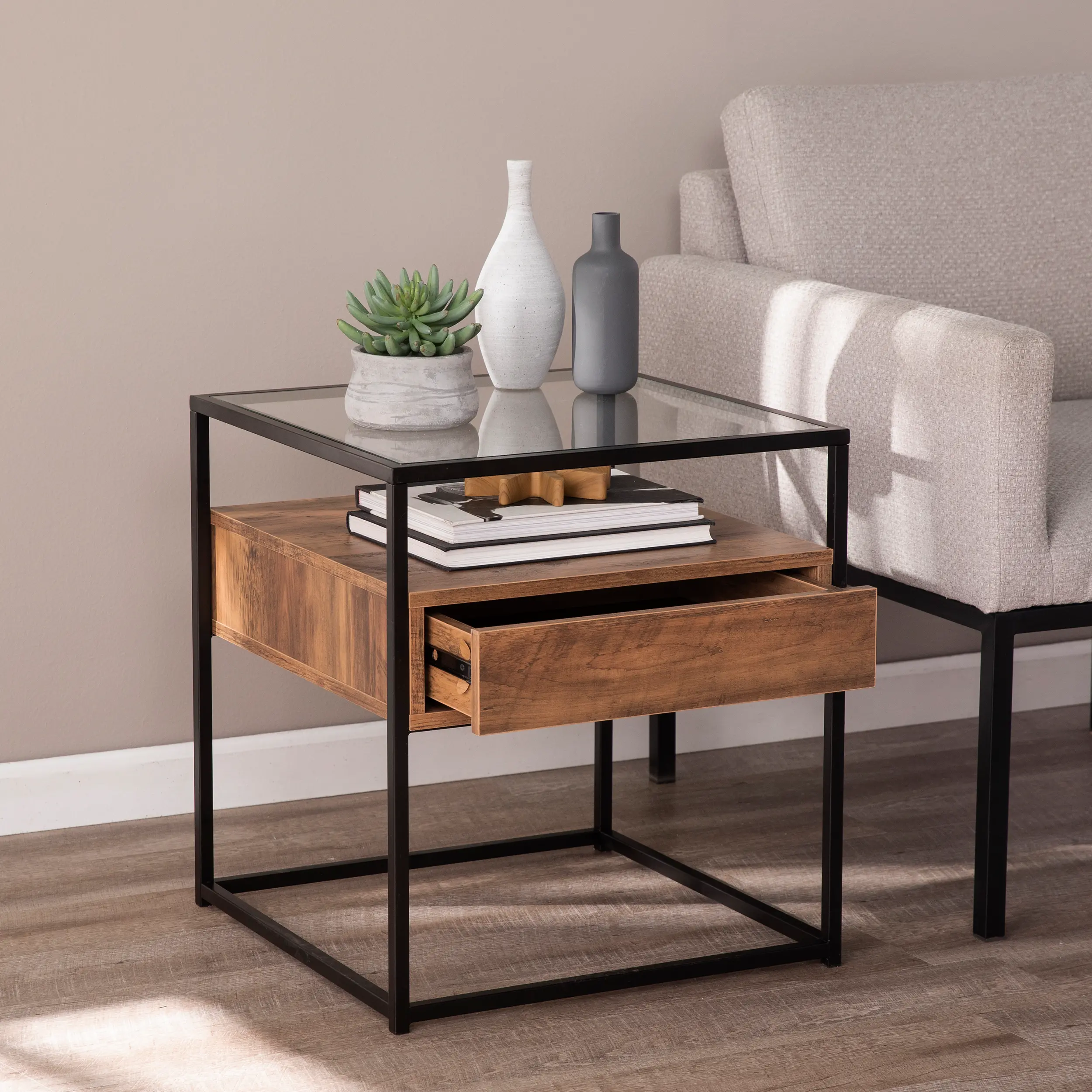 OC1014106 Olivern Glass-Top Industrial End Table-2