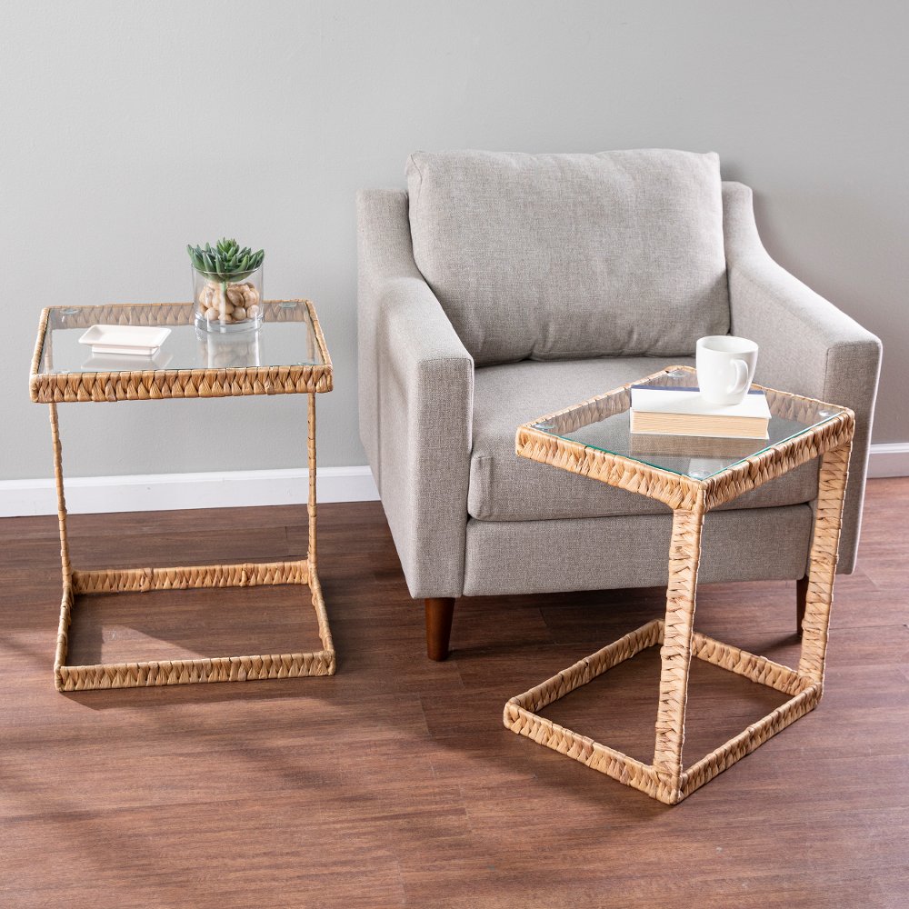 Ismaya Water Hyacinth & Glass C Tables – Set of 2