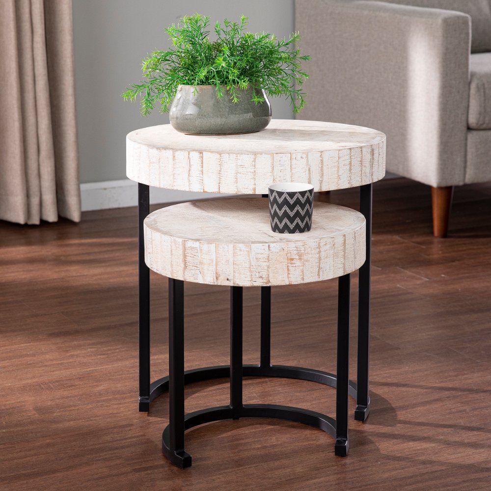 Kennerly Weathered White Nesting Side Tables – Set of 2