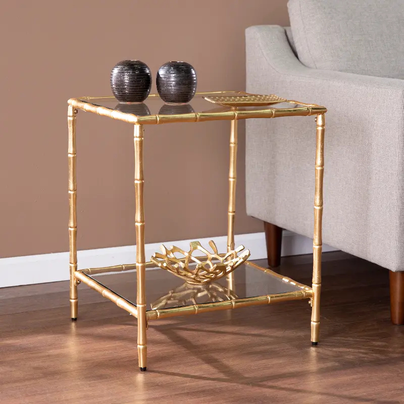 Oversley Gold & Glass-Top Accent Table