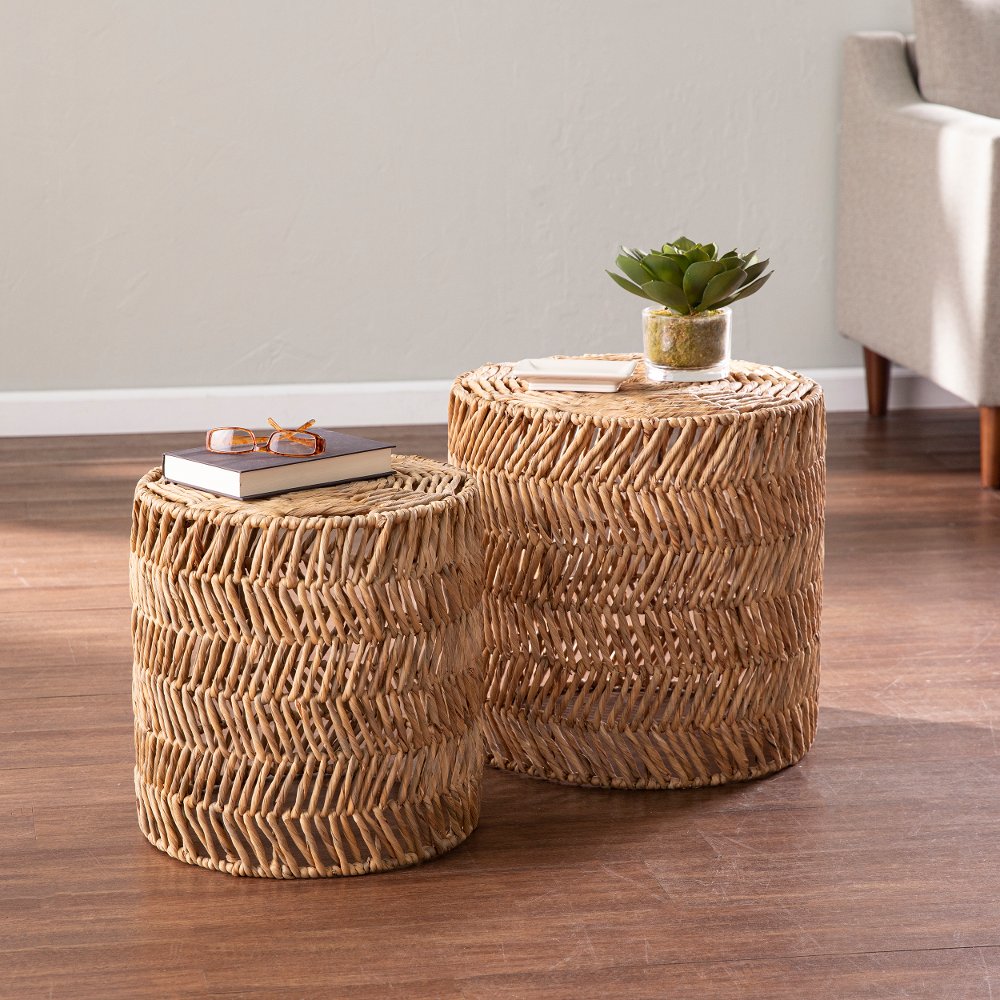 Davari Water Hyacinth Round Accent Tables – Set of 2